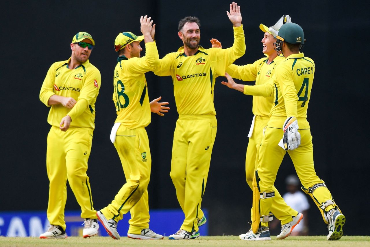 Glenn Maxwell is all smiles after picking a wicket, Sri Lanka vs Australia, 5th ODI, Colombo, June 24, 2022