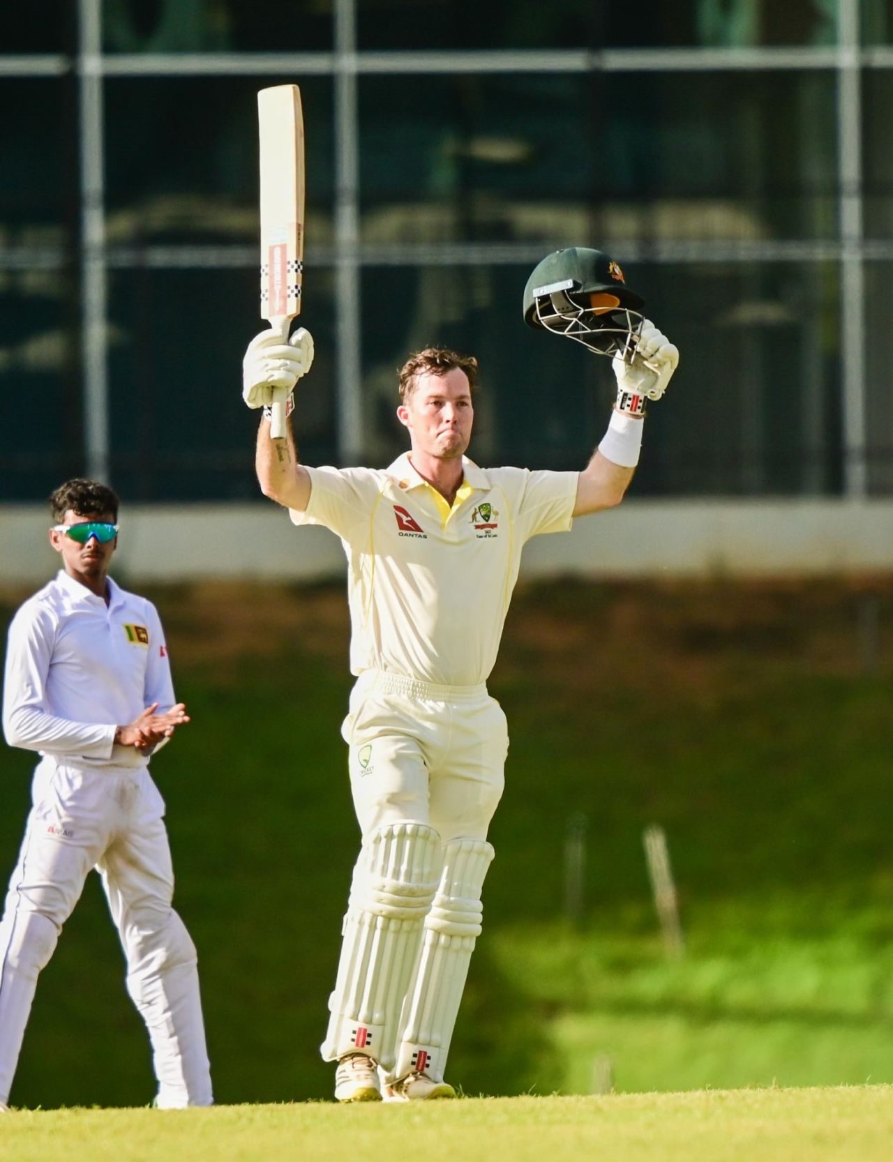 Jimmy Peirson celebrates his century, Sri Lanka A vs Australia A, Second four-day match, Hambantota, June 24, 2022