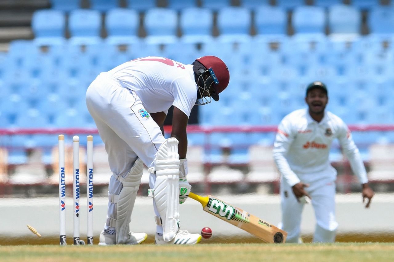 Raymon Reifer was castled for 22 by Khaled Ahmed, West Indies vs Bangladesh, 2nd Test, St Lucia, 2nd day, June 25, 2022