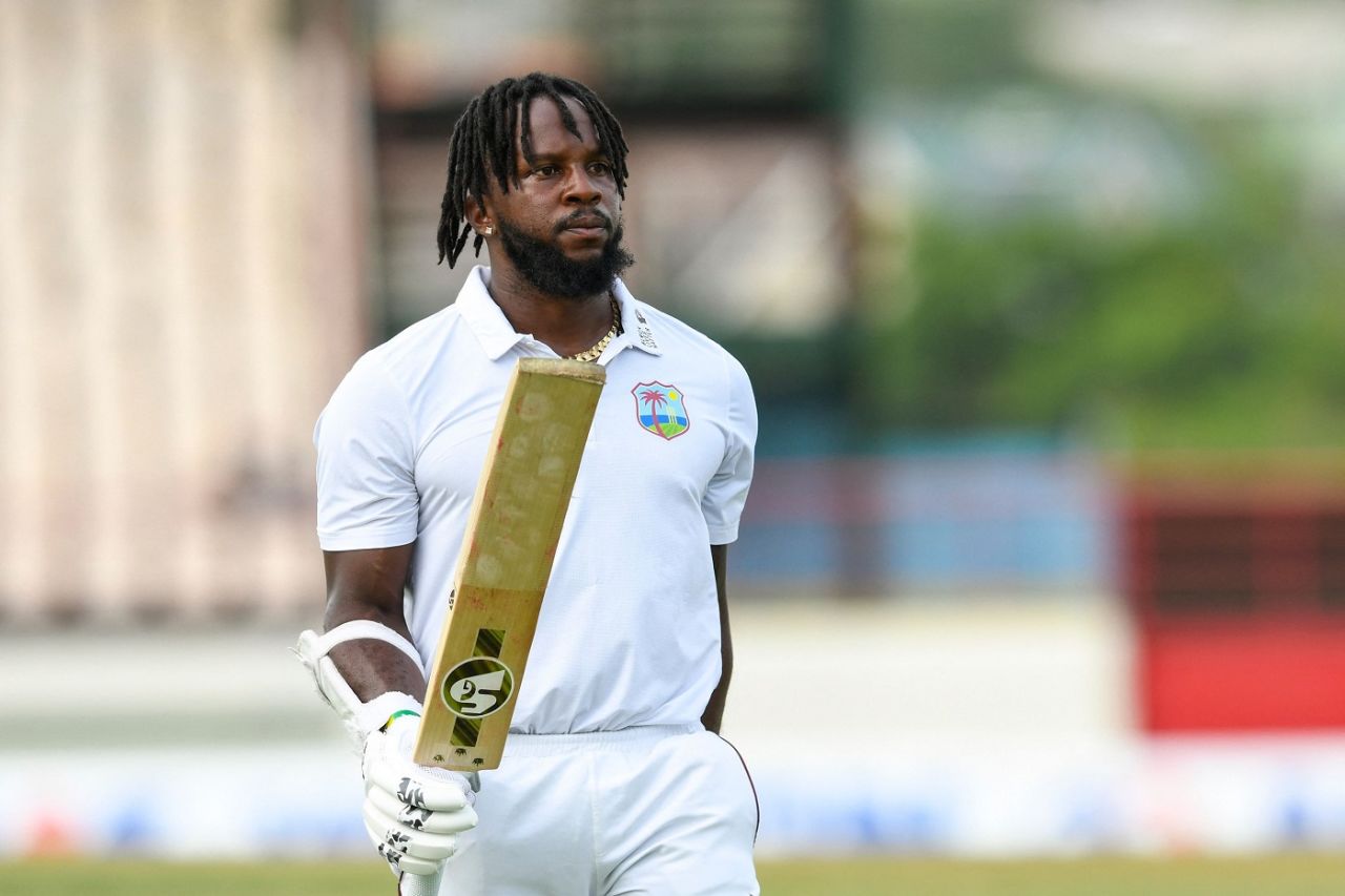 Kyle Mayers acknowledges the crowd after his ton, West Indies vs Bangladesh, 2nd Test, St Lucia, 2nd day, June 25, 2022