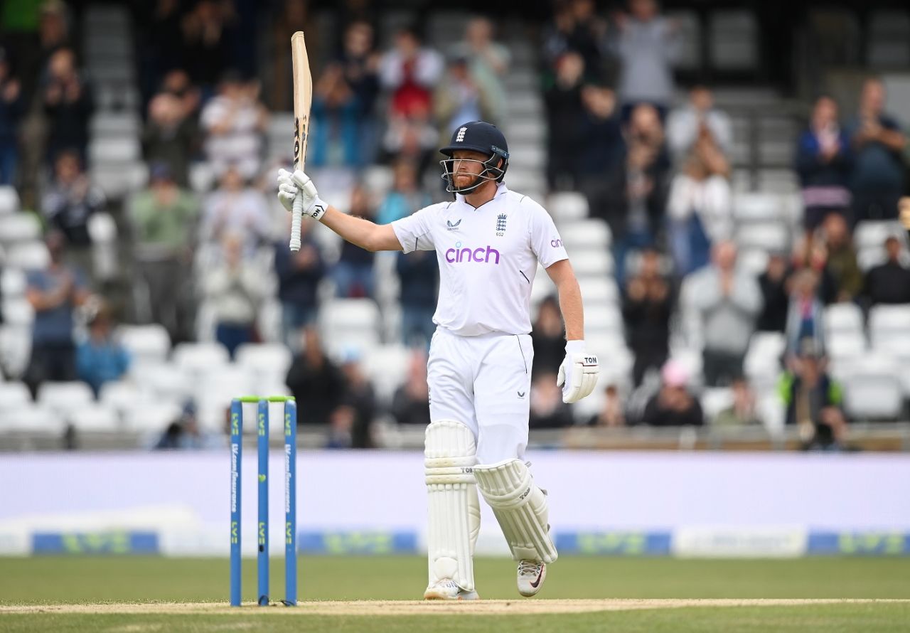 Jonny Bairstow brought up his half-century off 30 balls, the second fastest for England in Test cricket, England vs New Zealand, 3rd Test, Headingley, 5th day, June 27, 2022
