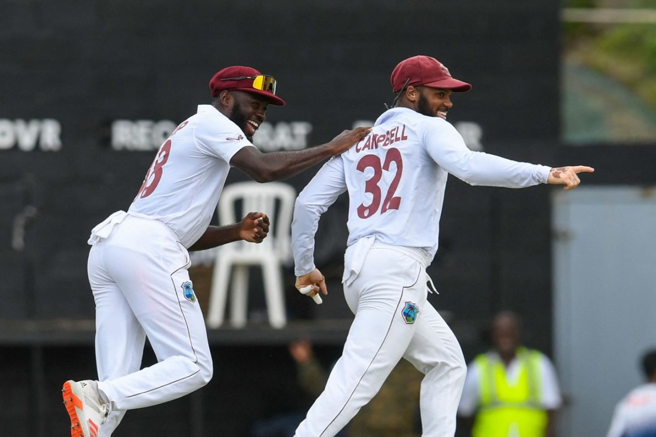 John Campbell celebrates the run out of Khaled Ahmed, West Indies vs Bangladesh, 2nd Test, St Lucia, June 27, 2022