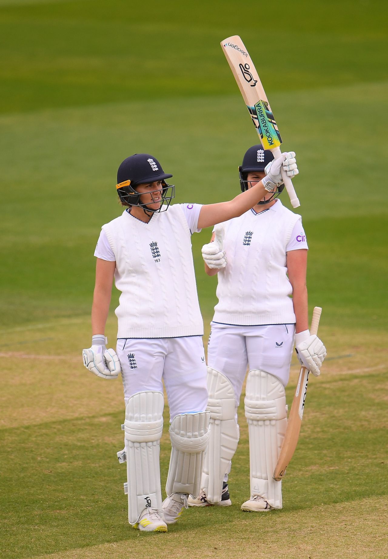Nat Sciver raises her bat after a well-compiled half-century, England vs South Africa, Only Women's Test, Taunton, 2nd day, June 28, 2022
