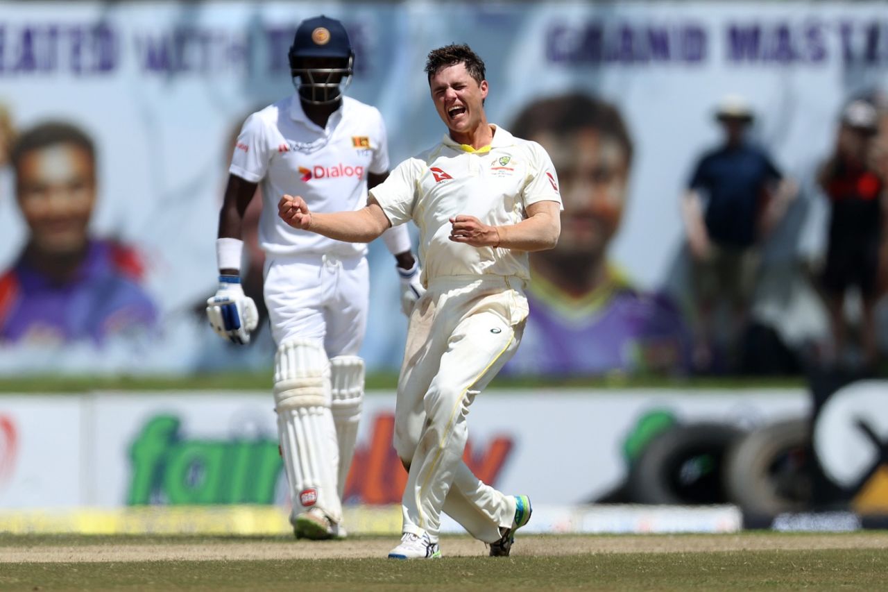 Mitchell Swepson is pumped after picking two wickets in as many balls, Sri Lanka vs Australia, 1st Test, Day 1, Galle, June 29, 2022