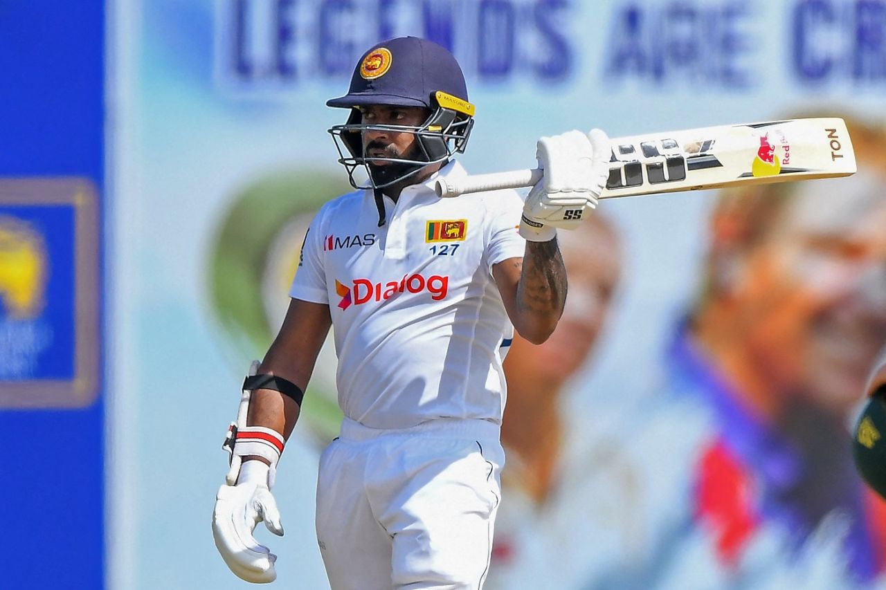 Niroshan Dickwella struck a crucial half-century on a tricky surface, Sri Lanka vs Australia, 1st Test, Day 1, Galle, June 29, 2022