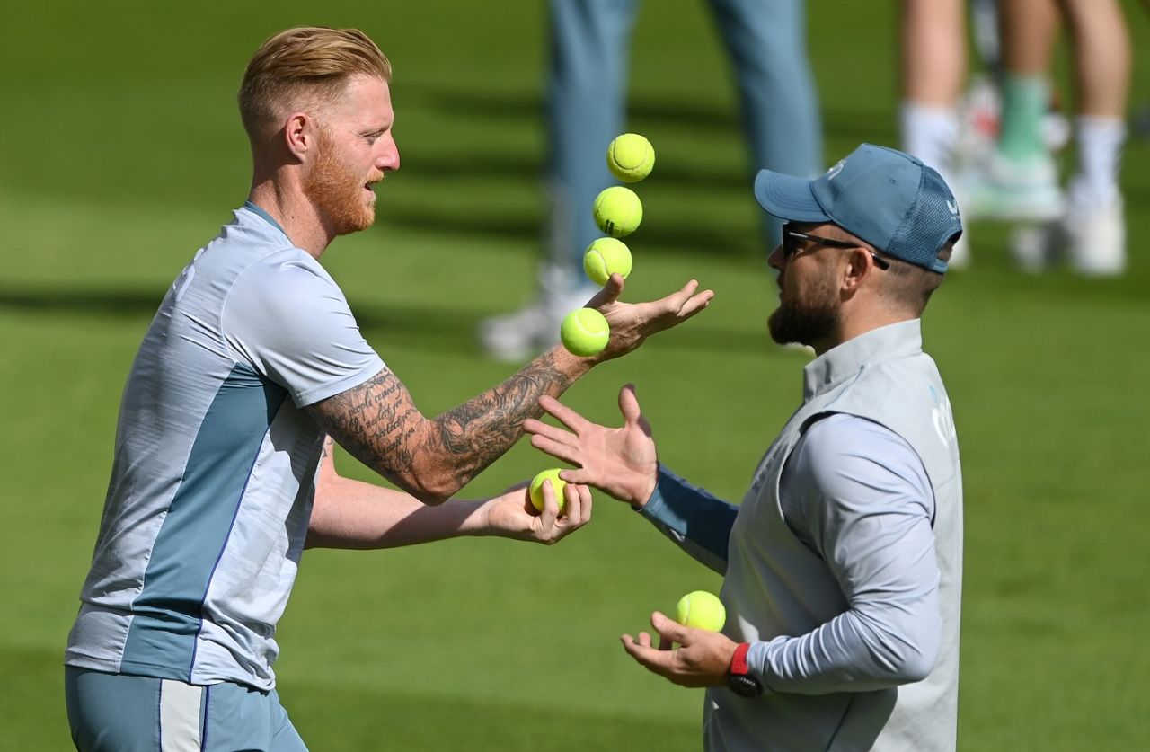 The jugglers: Ben Stokes and Brendon McCullum at the nets, Birmingham, June 30, 2022