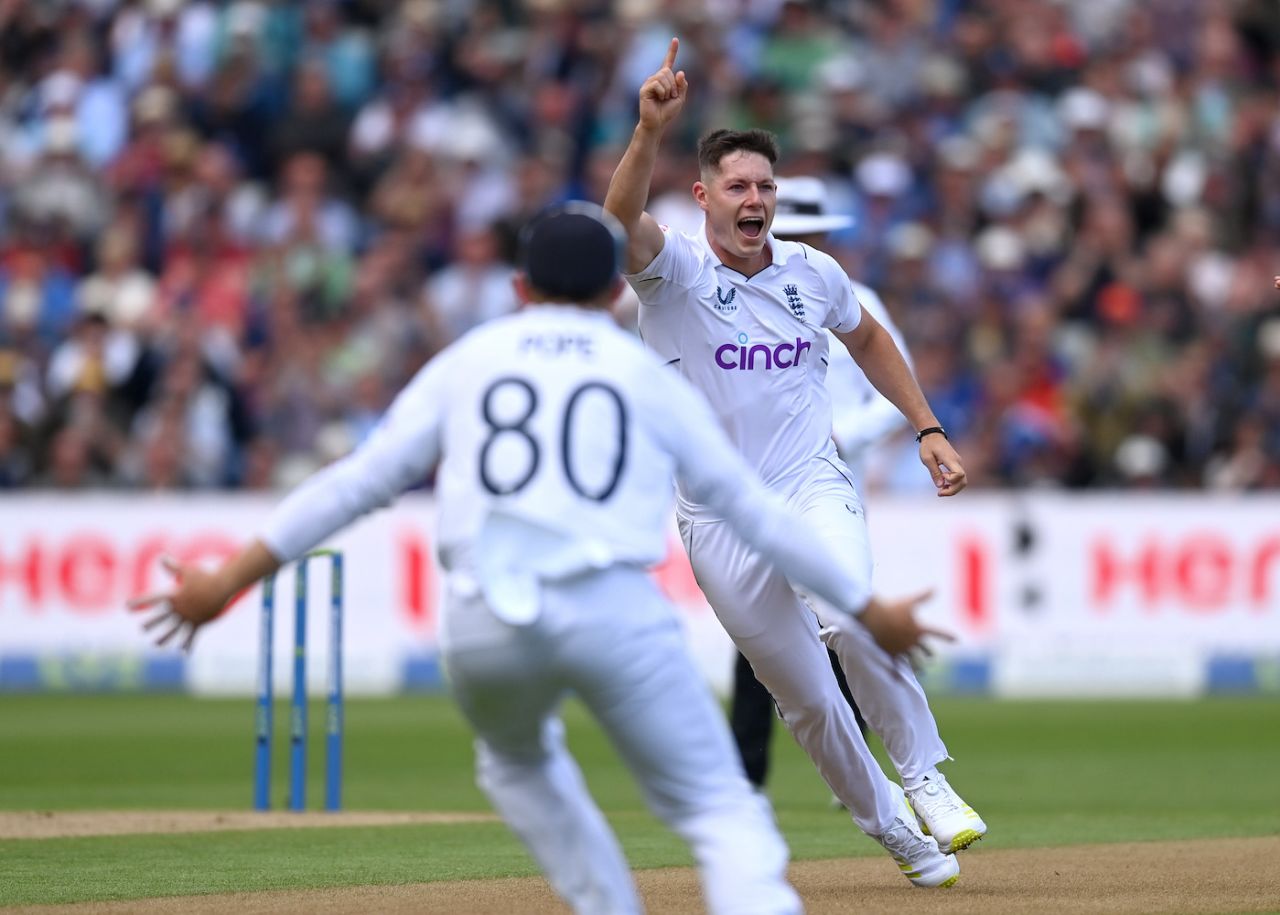 That's the big one - Matthew Potts celebrates after removing Virat Kohli, England vs India, 5th Test, Birmingham, 1st day, July 1, 2022