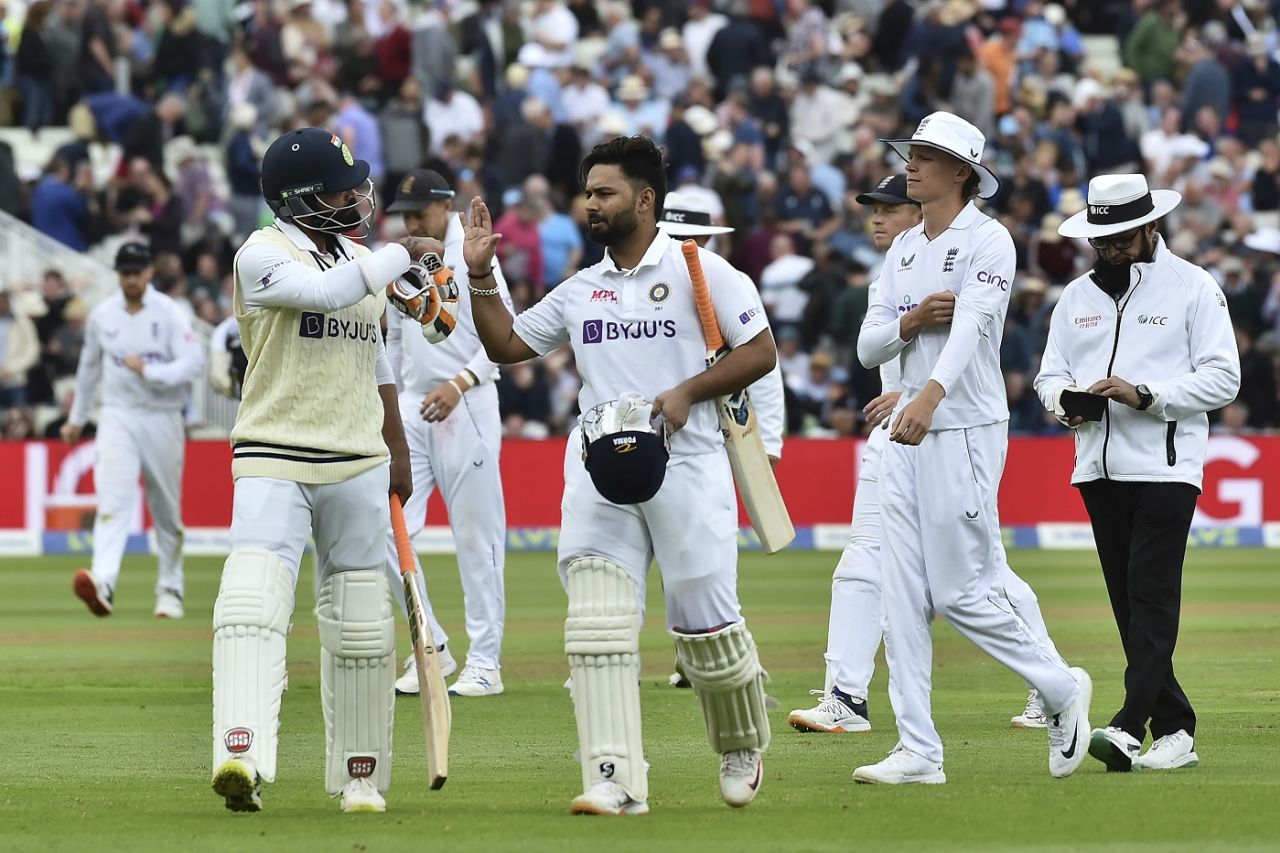 Rishabh Pant and Ravindra Jadeja walk back after sharing a key partnership to revive India, England vs India, 5th Test, Birmingham, 1st day, July 1, 2022
