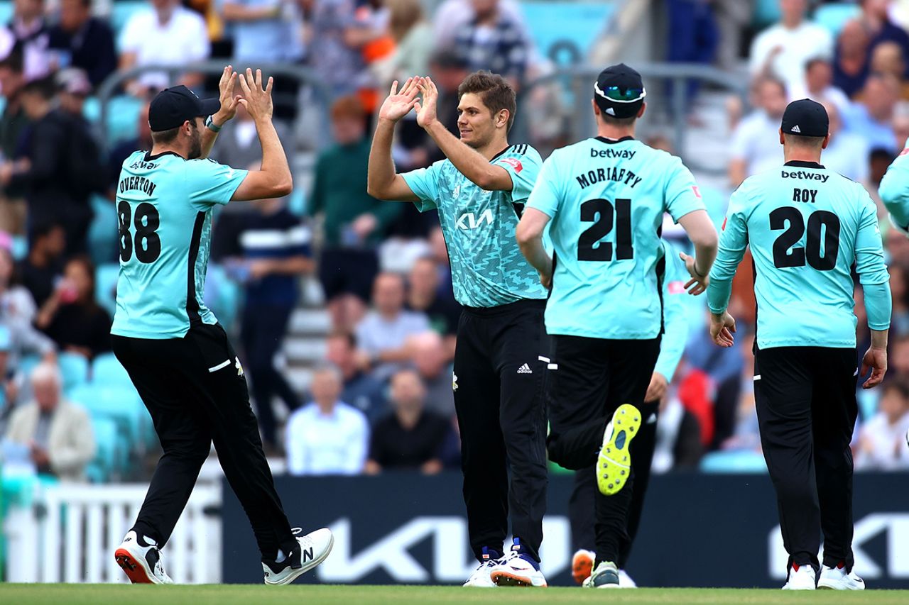 Aaron Hardie struck with his third ball on Surrey debut, Surrey vs Kent, Vitality Blast, Kia Oval, July 1, 2022