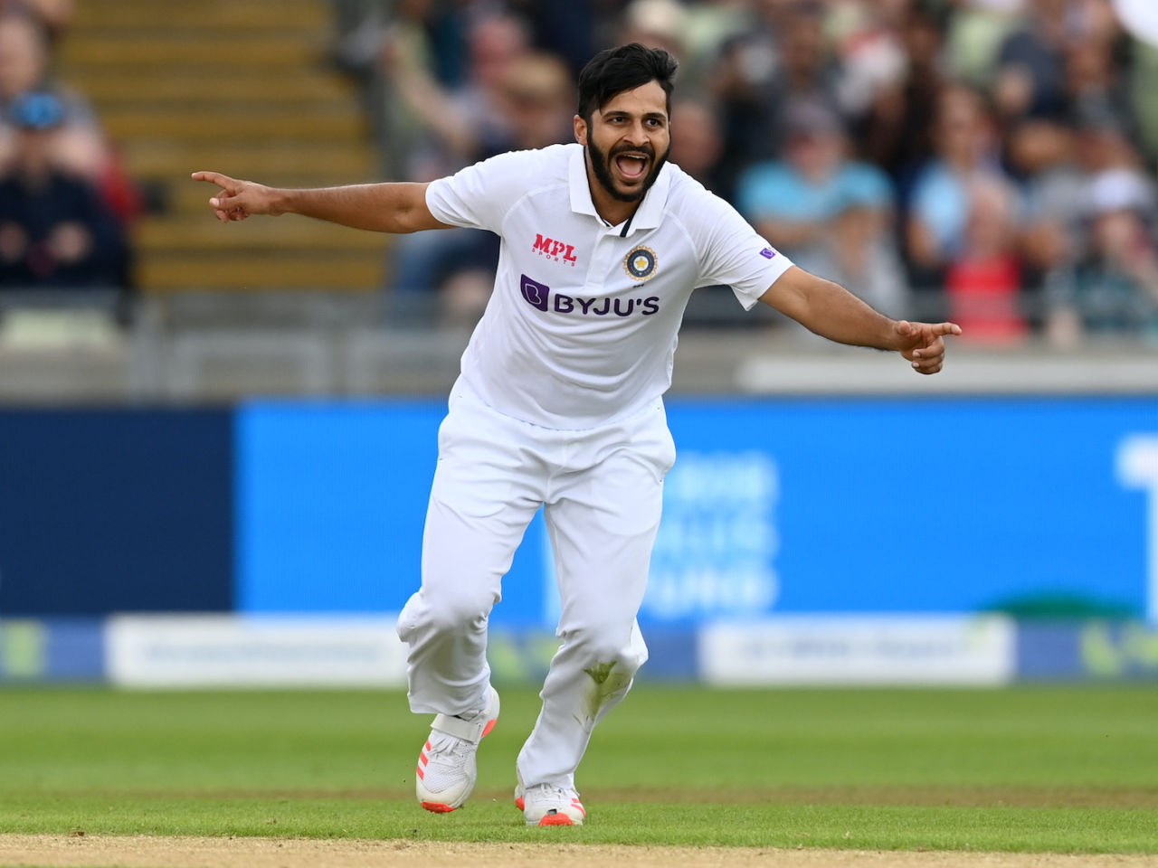 Shardul Thakur celebrates after removing Ben Stokes, England vs India, 5th Test, Birmingham, 3rd Day, July 3, 2022