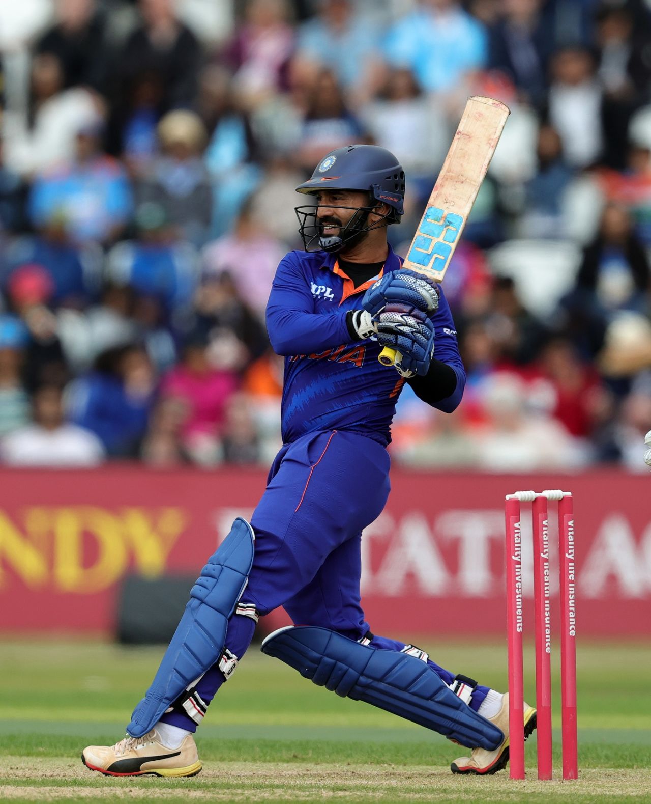 Dinesh Karthik swats one away over the leg side, Northamptonshire vs Indians, T20 tour game, Northampton, July 3, 2022