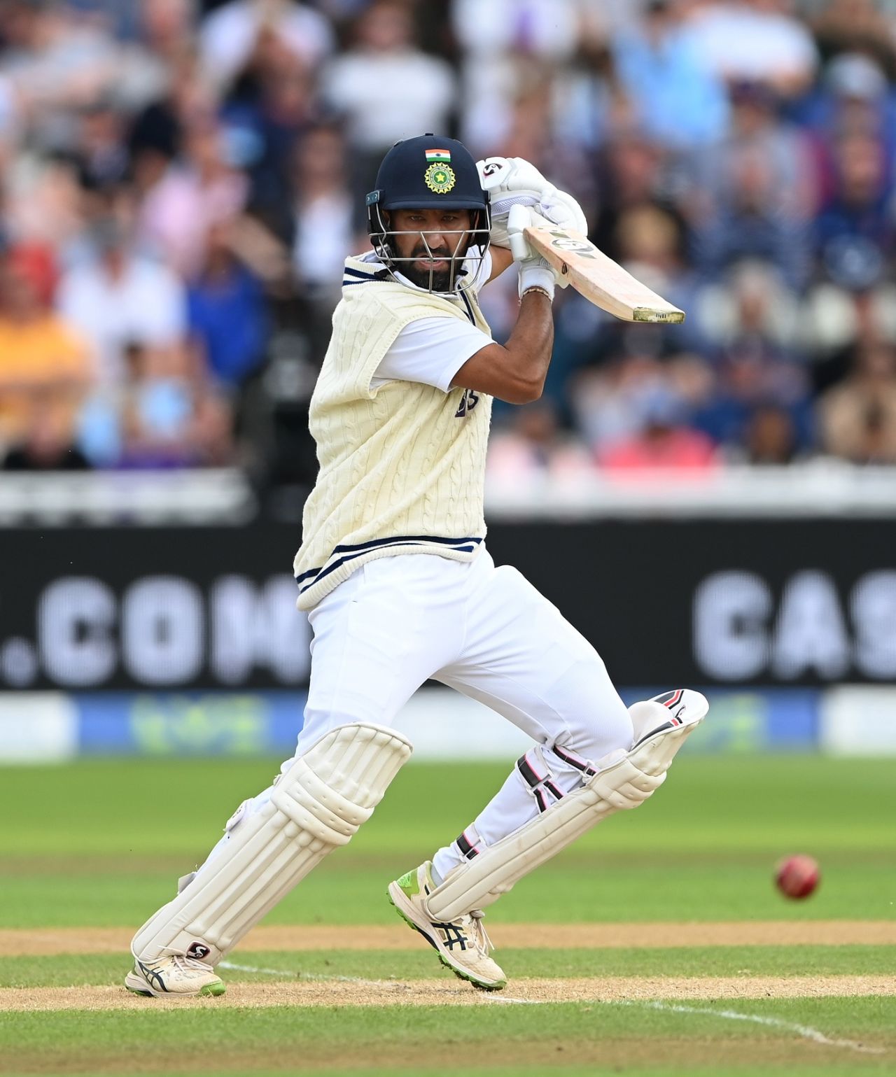 Cheteshwar Pujara punches off the back foot, England vs India, 5th Test, Birmingham, 3rd Day, July 3, 2022
