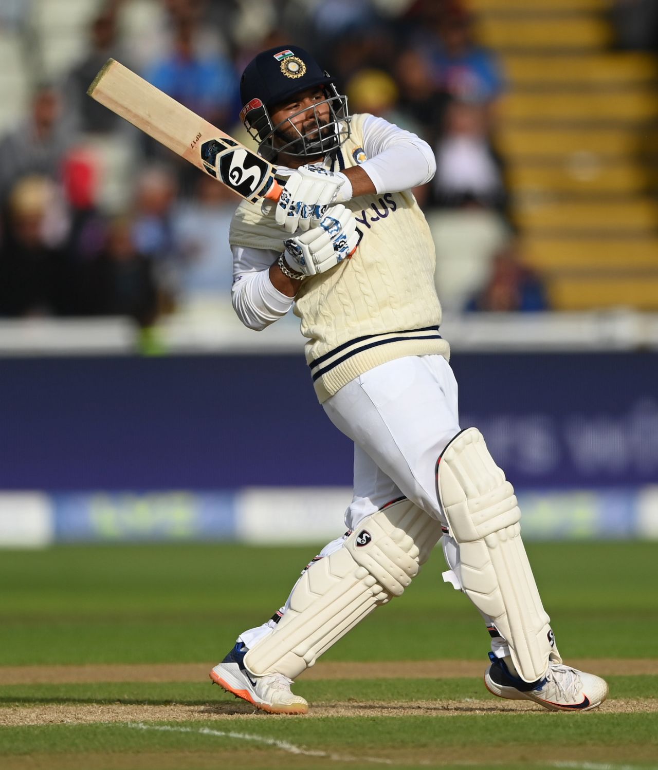 Rishabh Pant plays a pull during his unbeaten knock on the third day, England vs India, 5th Test, Birmingham, 3rd day, July 3, 2022