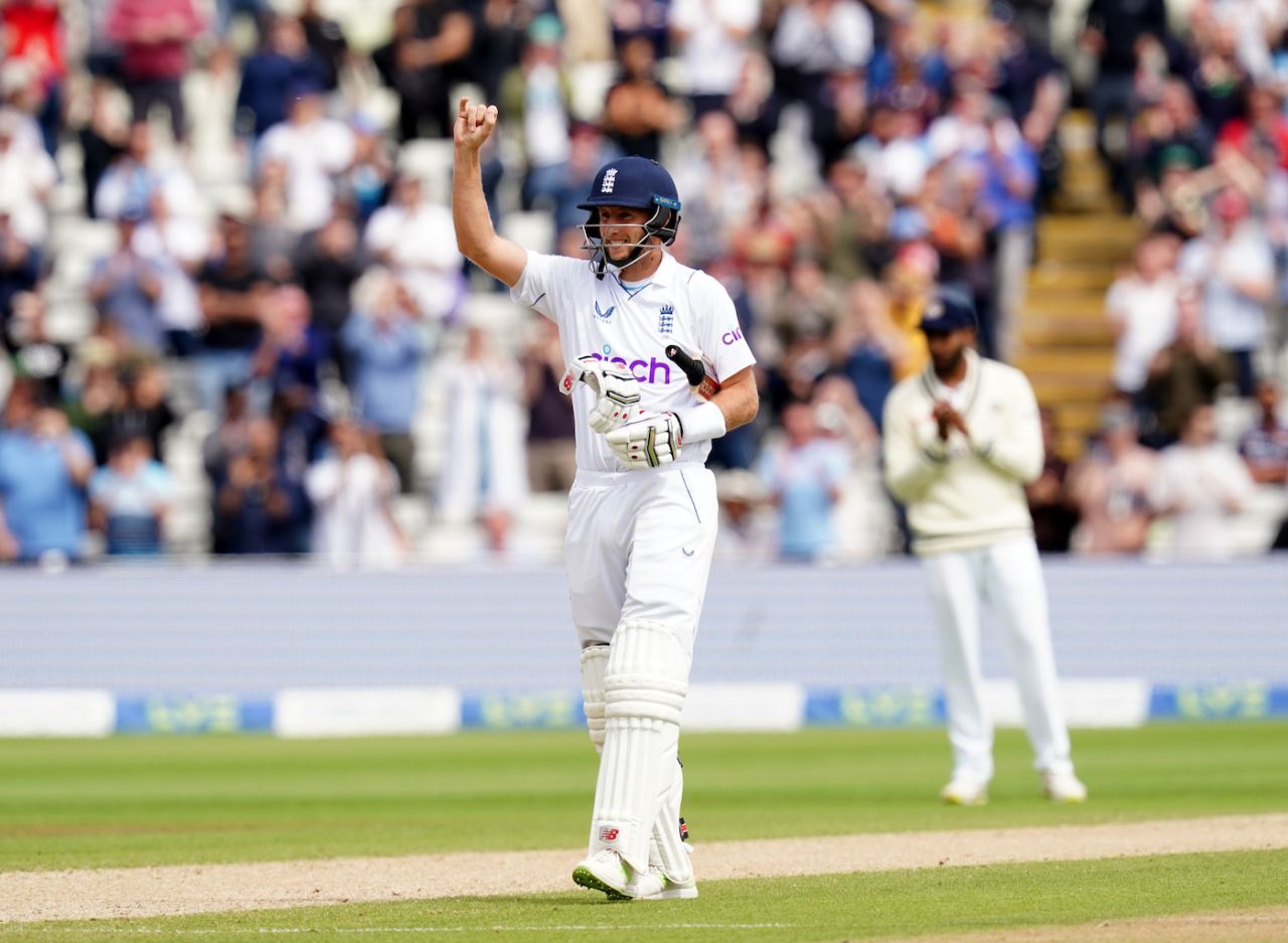 Joe Root brings out the pinky finger celebration, England vs India, 5th Test, Edgbaston, 5th day, July 5, 2022