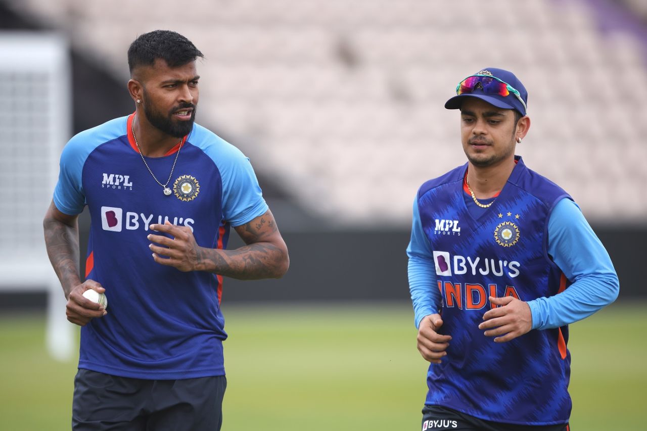 Hardik Pandya and Ishan Kishan at a training session, England vs India, 1st T20I, Ageas Bowl, July 6, 2022
