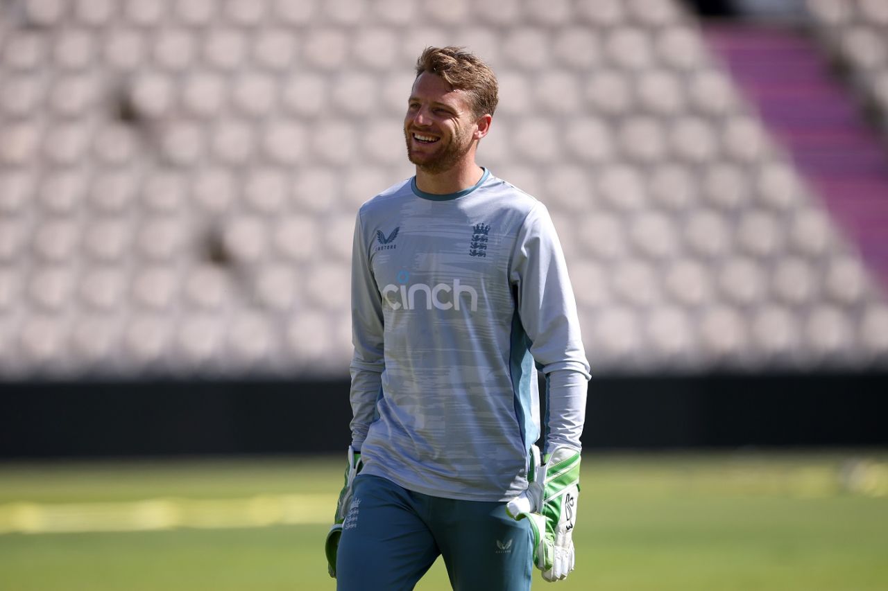 Jos Buttler, England's new white-ball captain, is all smiles at the training session, England vs India, 1st T20I, Ageas Bowl, July 6, 2022