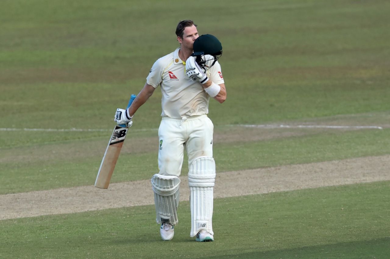 Steven Smith kisses his helmet after reaching a century, Sri Lanka vs Australia, 2nd Test, Galle, July 8, 2022