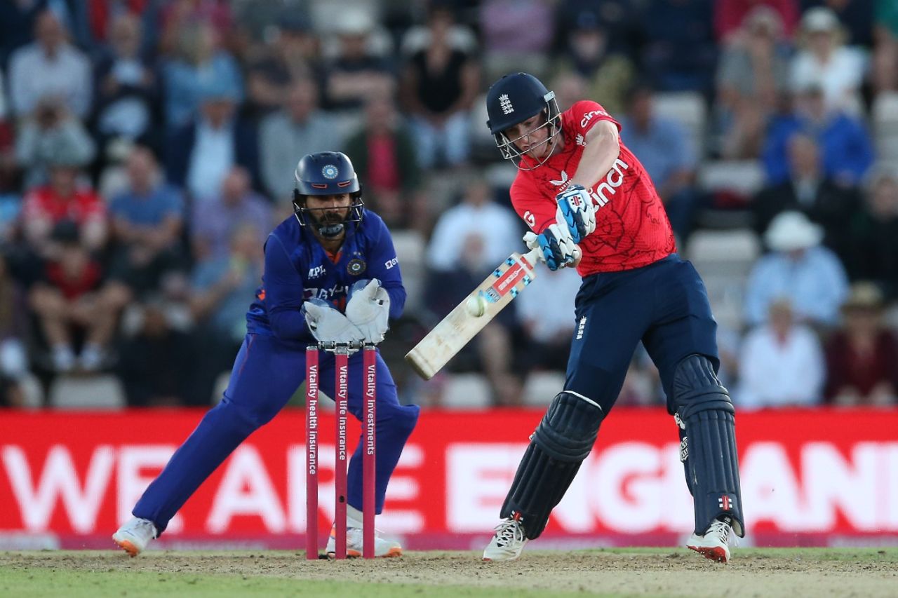 Harry Brook cuts through the off side during the first T20I, England vs India, 1st T20I, Southampton, July 7, 2022
