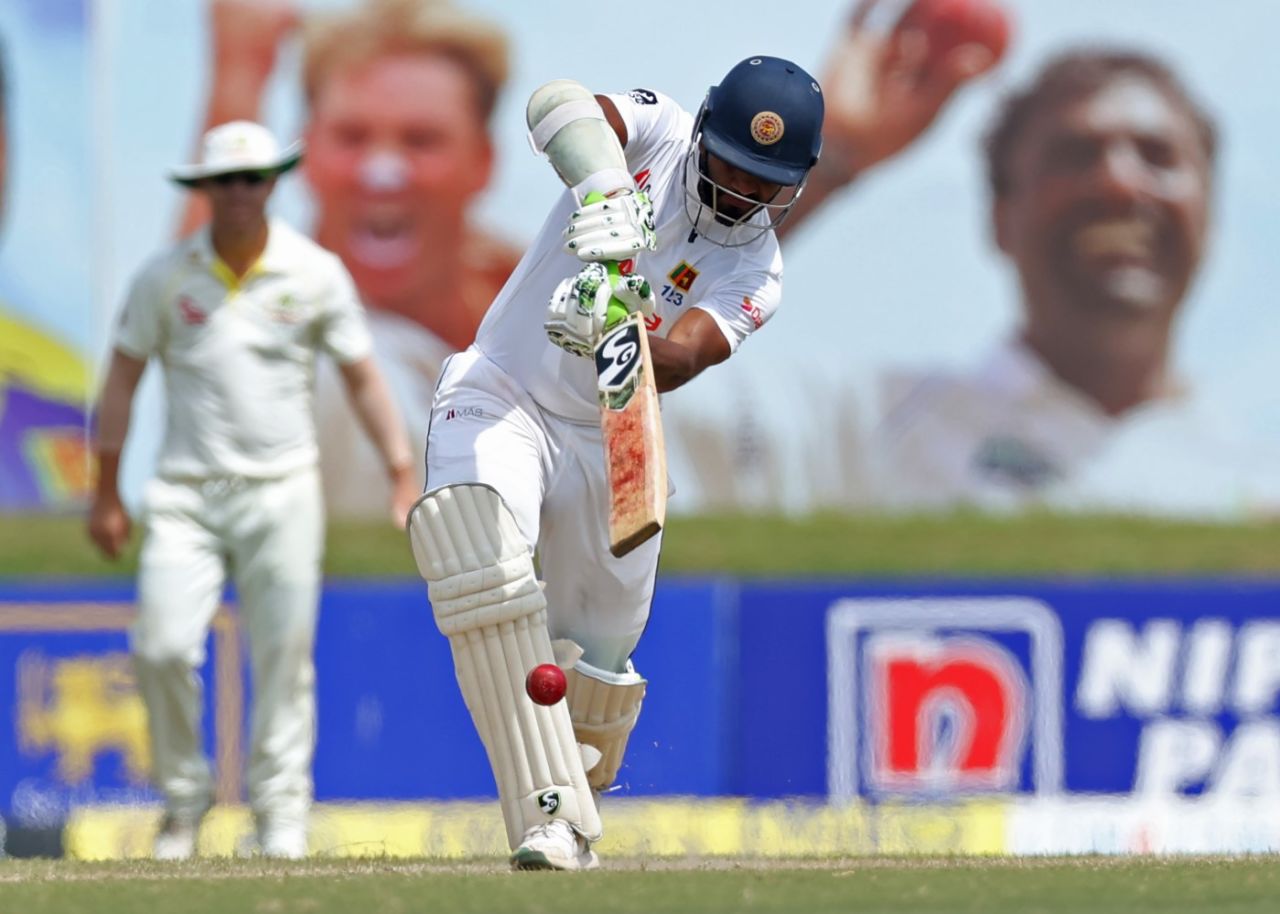 Dimuth Karunaratne drives down the ground, Sri Lanka vs Australia, 2nd Test, Galle, July 9, 2022