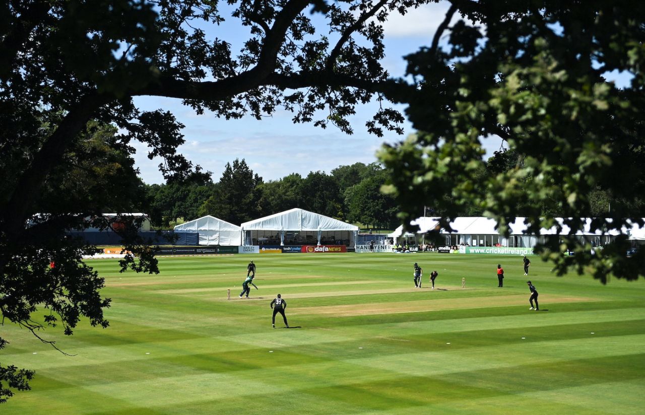 Cricket as seen through the branches in Malahide, Ireland vs New Zealand, 1st ODI, Dublin, July 10, 2022