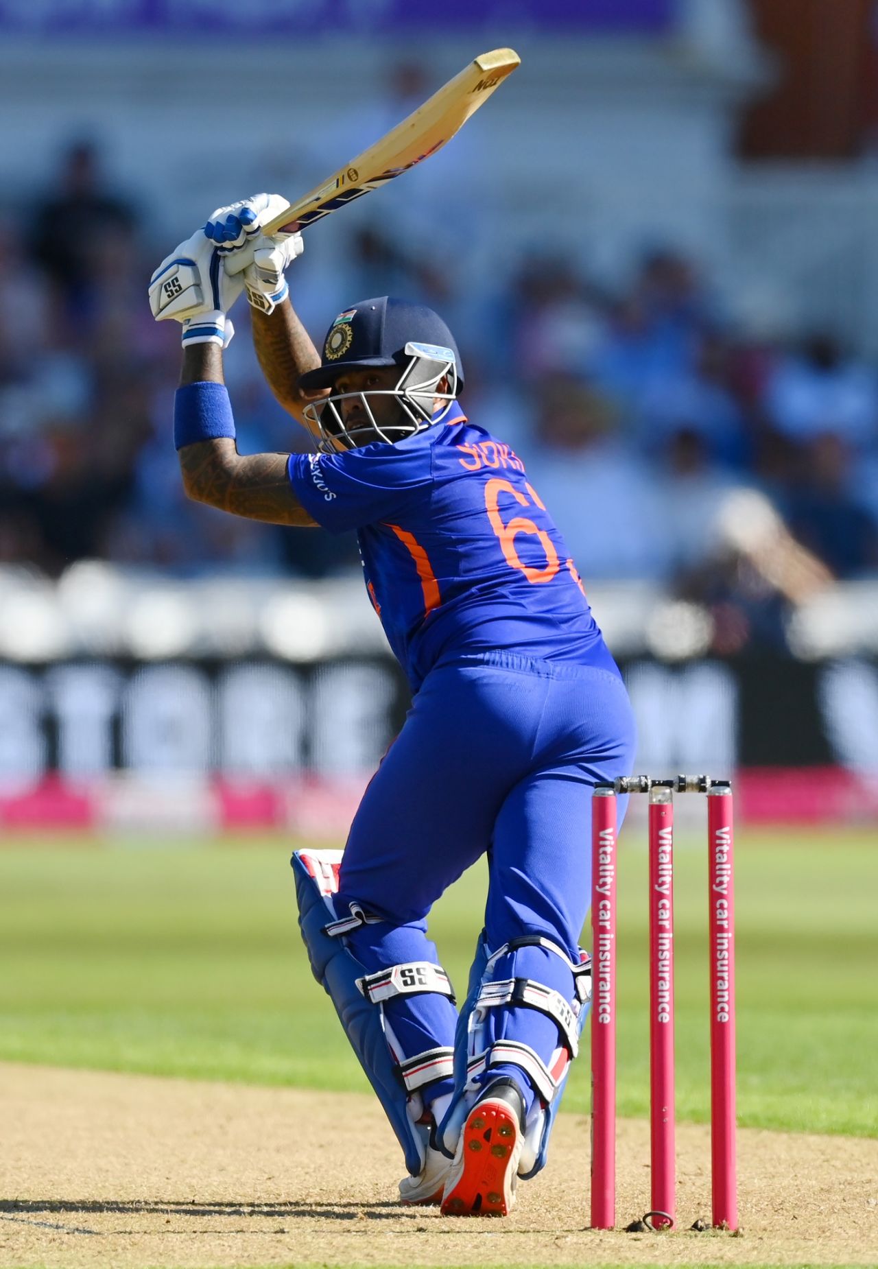 Suryakumar Yadav plays his trademark extravagant whip off the hips, England vs India, 3rd men's T20I, Nottingham, July 10, 2022