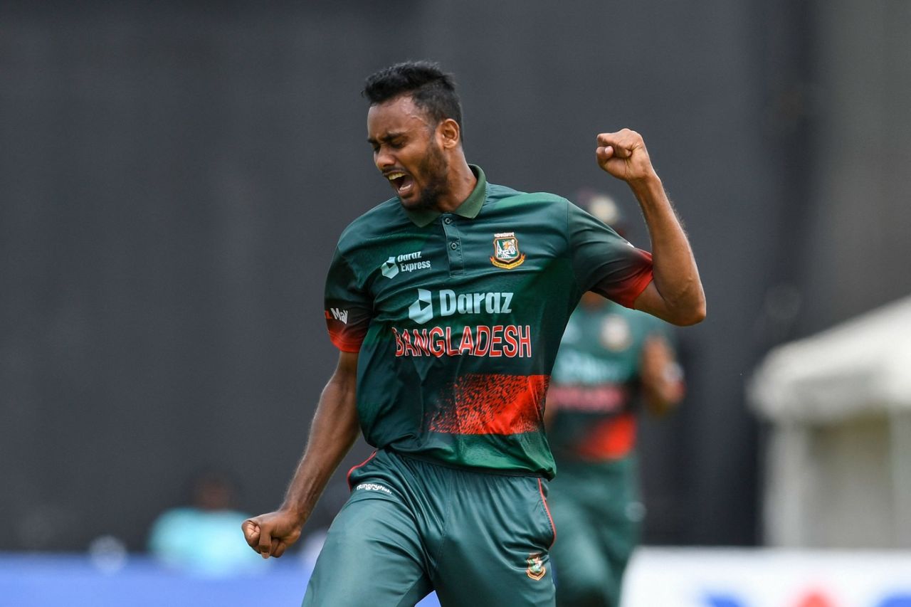 Shoriful Islam celebrates a wicket, West Indies vs Bangladesh, 1st ODI, Providence, July 10, 2022