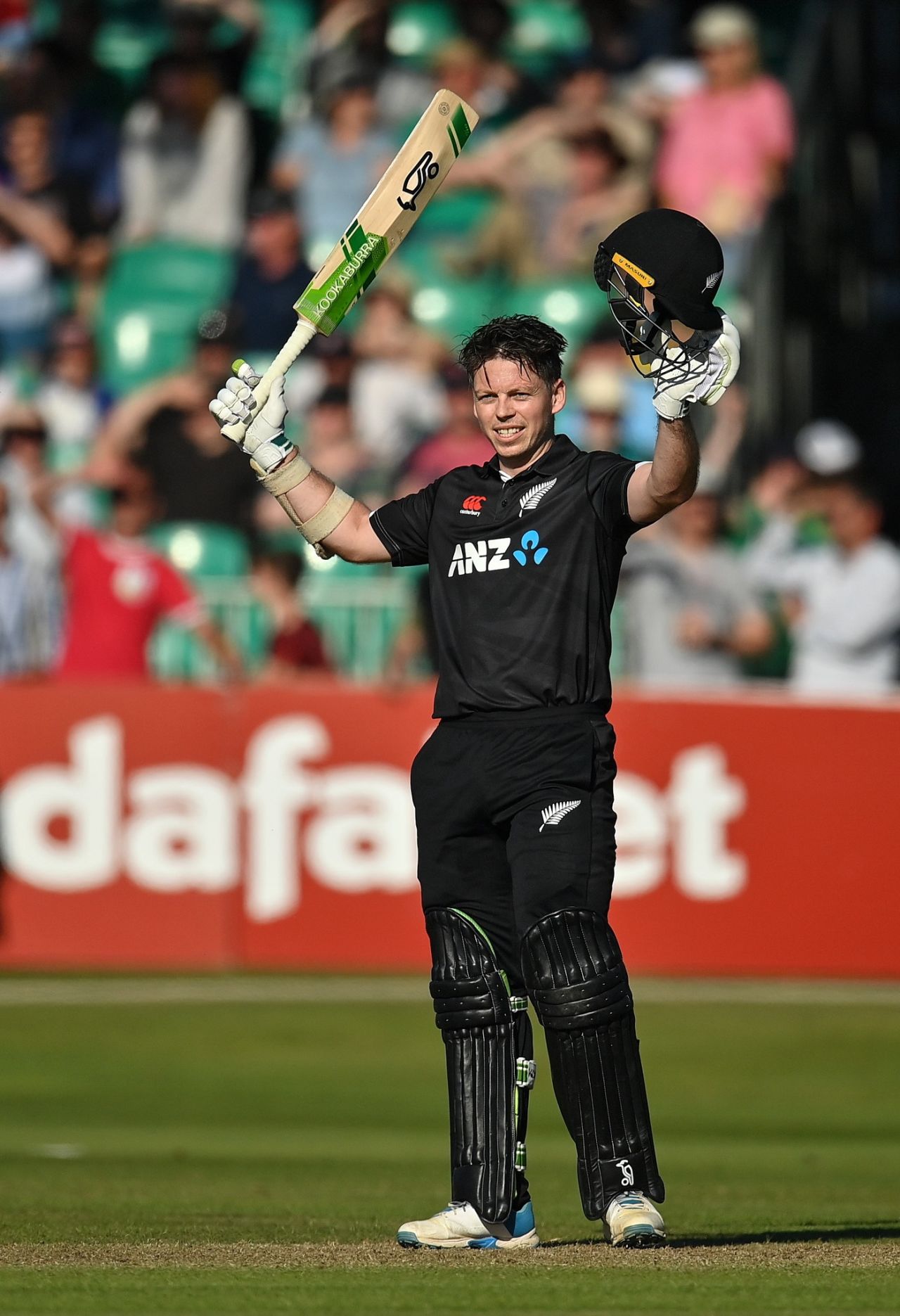 Michael Bracewell acknowledges the crowd after his maiden ODI century, Ireland vs New Zealand, 1st ODI, Dublin, July 10, 2022