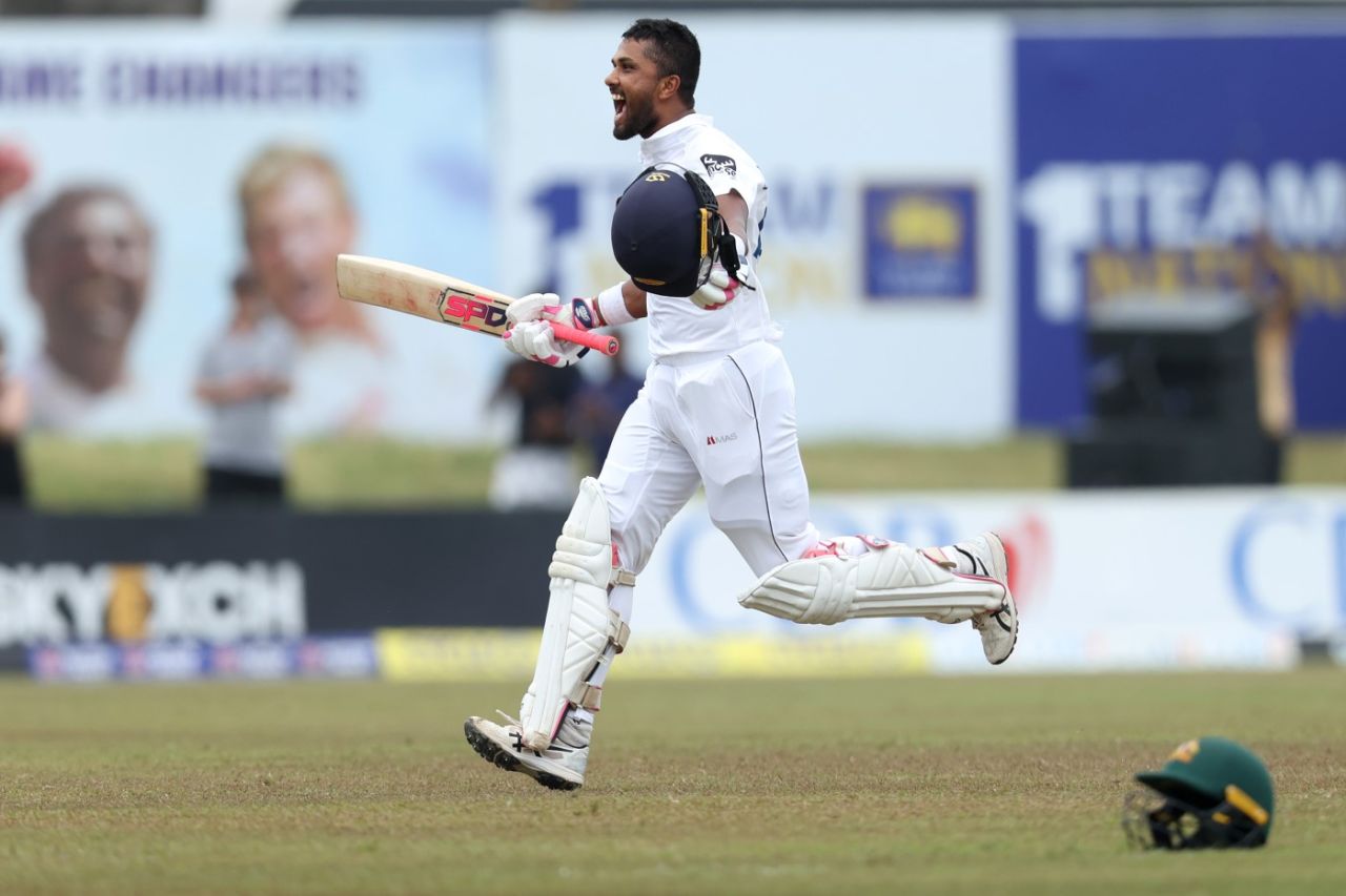 Dinesh Chandimal celebrates reaching his maiden Test double hundred, Sri Lanka vs Australia, 2nd Test, Galle, July 11, 2022