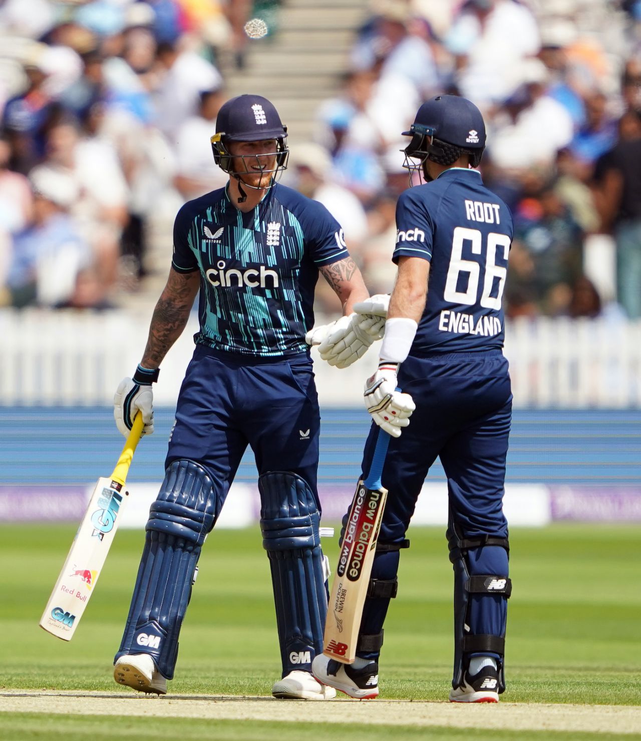 Ben Stokes joins Joe Root in the middle, England vs India, 2nd ODI, Lord's, London, July 14, 2022