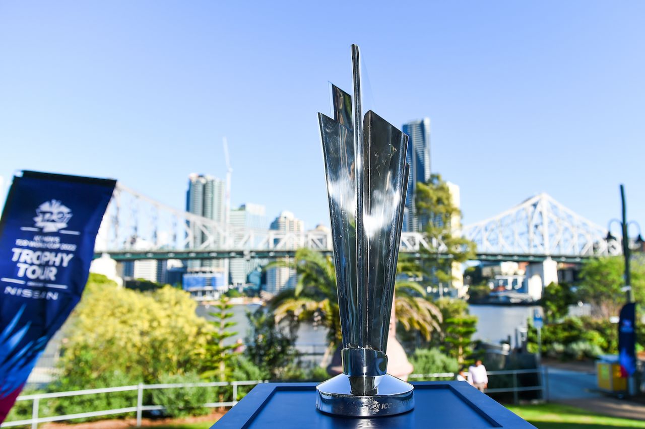 The T20 World Cup trophy on display during the trophy tour, Brisbane, July 15, 2022