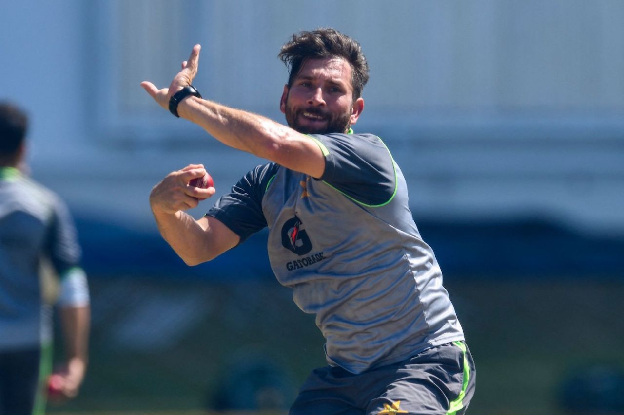 Yasir Shah has a bowl during a training session, Kingston, August 10, 2021