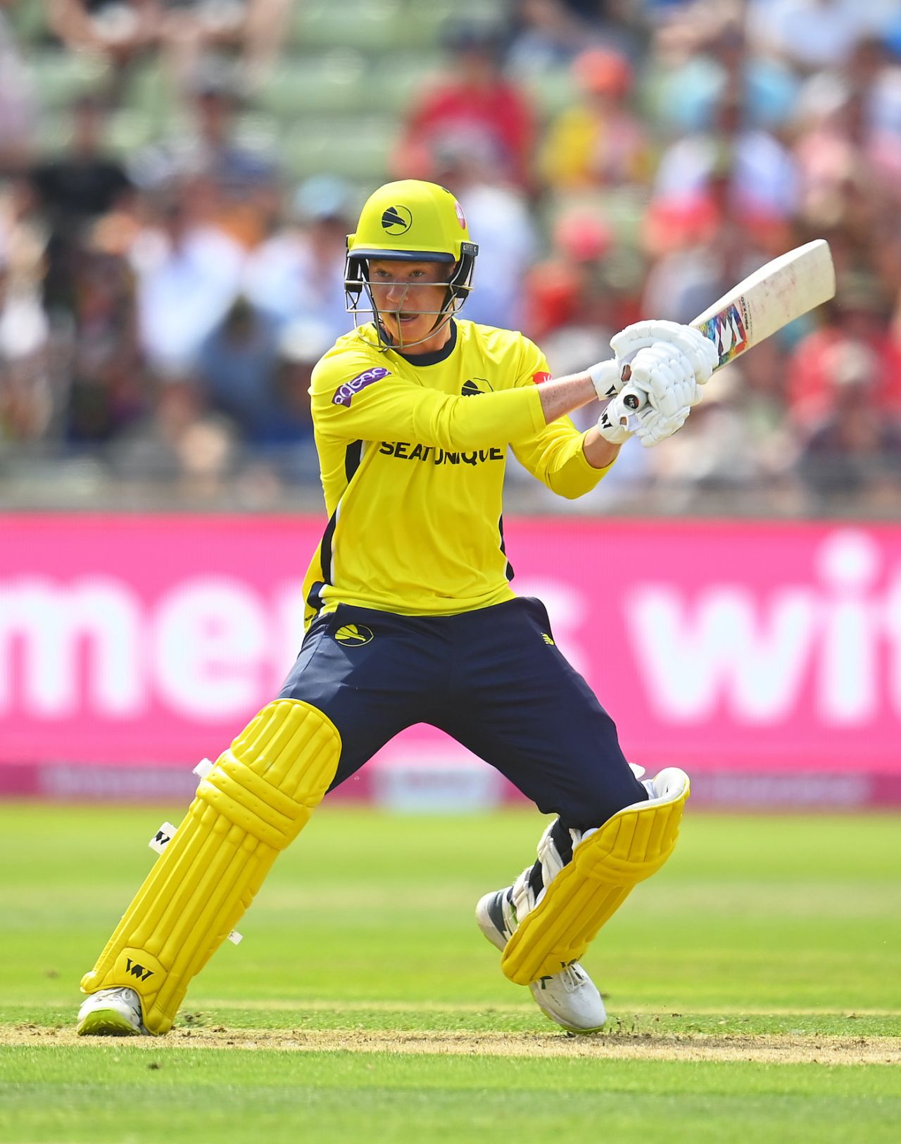 Tom Prest goes for a cross-batted shot, Vitality Blast T20, 2nd semi-final, Hampshire vs Somerset, Edgbaston, July 16, 2022
