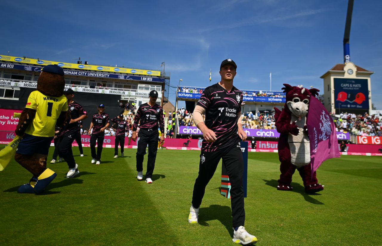 Tom Abell leads Somerset out on Finals day, Vitality Blast T20, 2nd semi-final, Hampshire vs Somerset, Edgbaston, July 16, 2022
