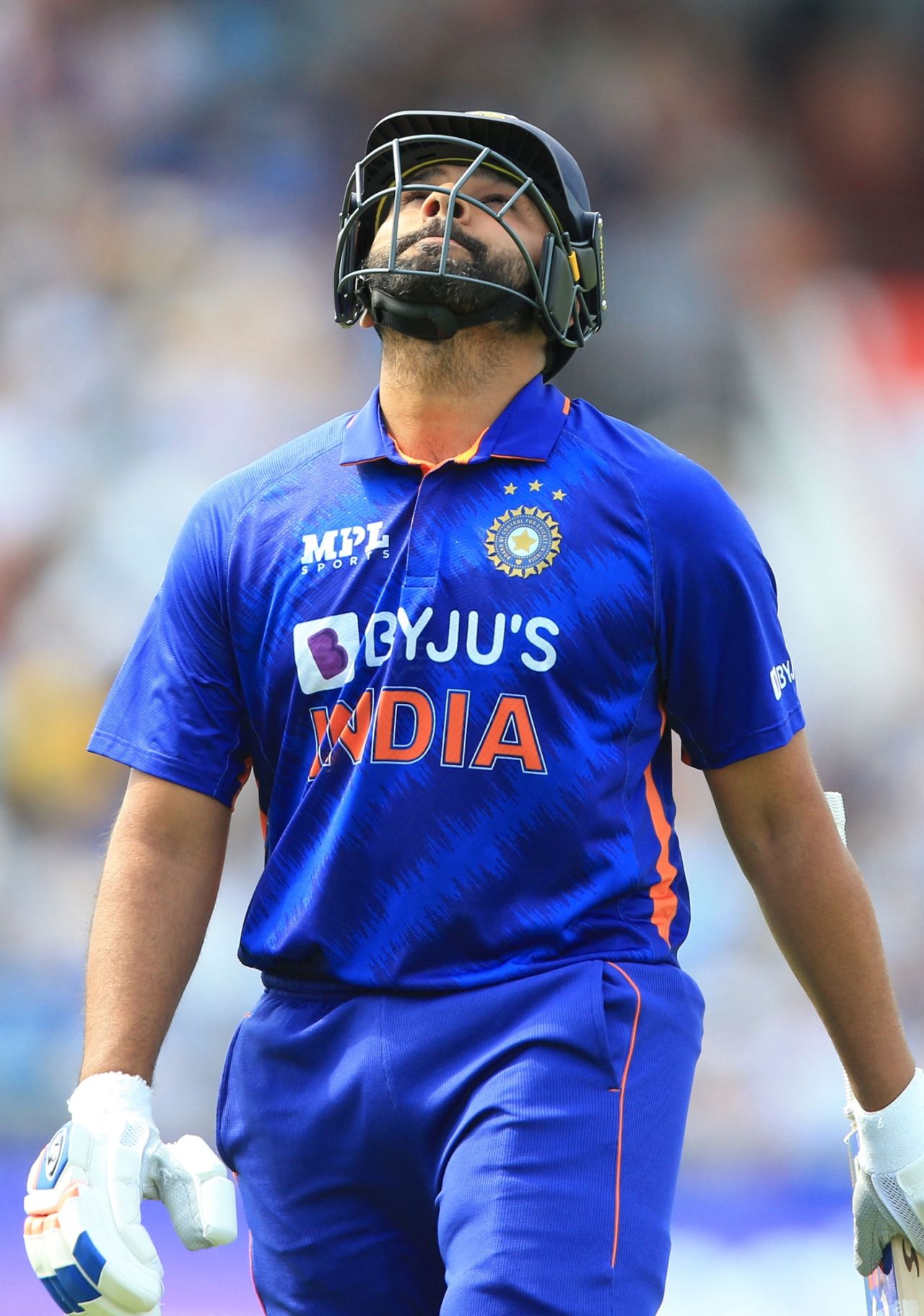 Rohit Sharma walks back after edging Reece Topley to slip, England vs India, 3rd ODI, Manchester, July 17, 2022