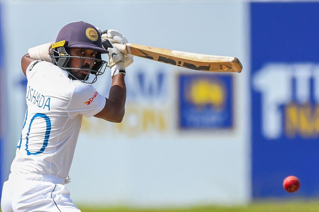Oshada Fernando punches one on the backfoot, Sri Lanka vs Pakistan, 1st Test, Galle, 3rd day, July 18, 2022