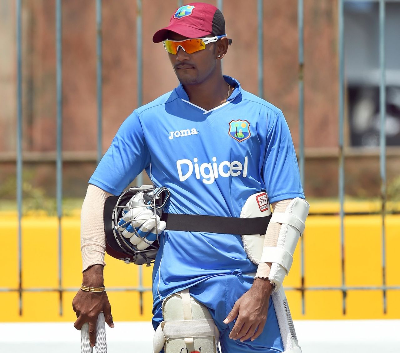 Denesh Ramdin waits to bat during a training session, Bridgetown, May 1, 2015