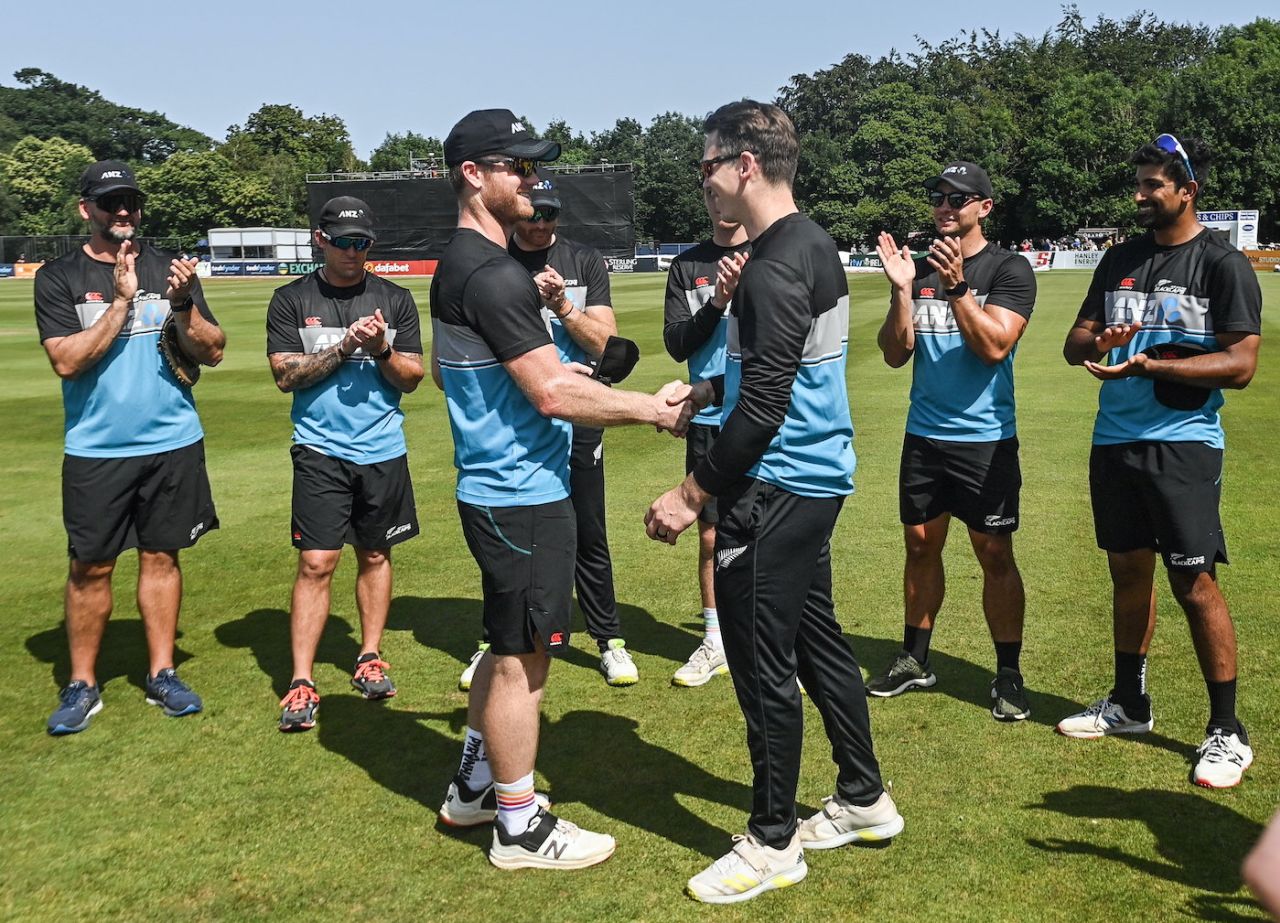 Michael Bracewell gets his maiden T20I cap from James Neesham, Ireland vs New Zealand, 1st T20I, Belfast, July 18, 2022