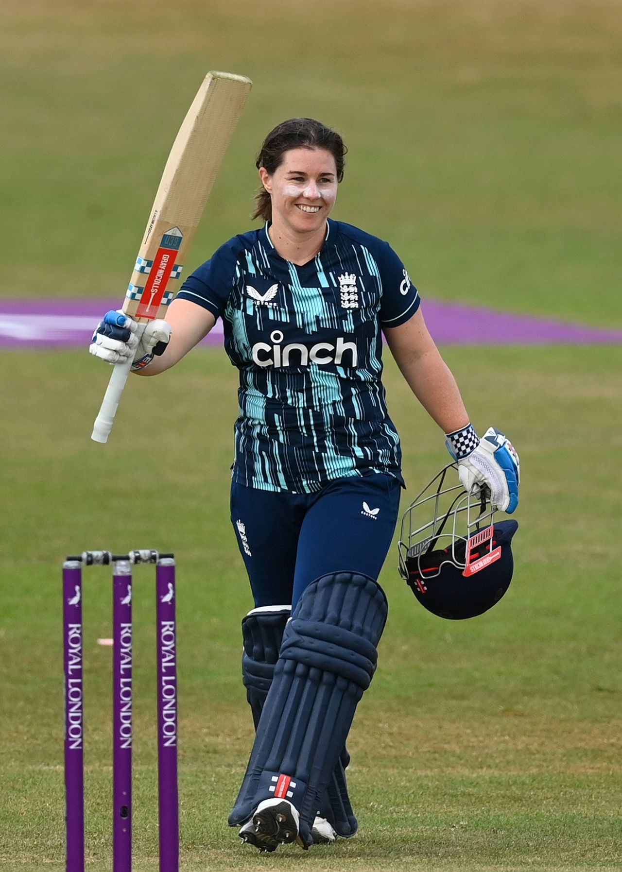 Tammy Beaumont celebrates reaching her century, 3rd ODI, England Women vs South Africa Women, Leicester, July 18, 2022