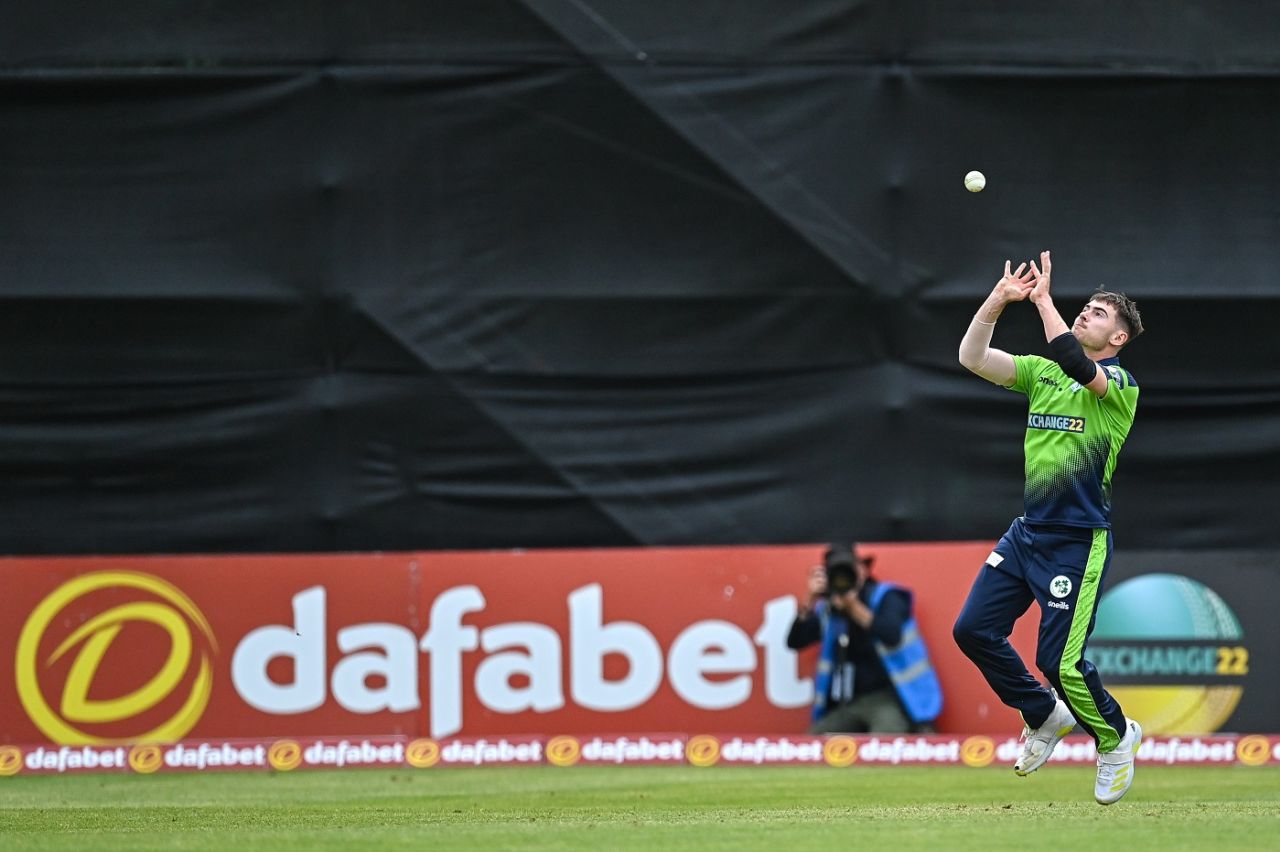 Josh Little takes the catch to dismiss Martin Guptill, Ireland vs New Zealand, 3rd T20I, Belfast, July 22, 2022