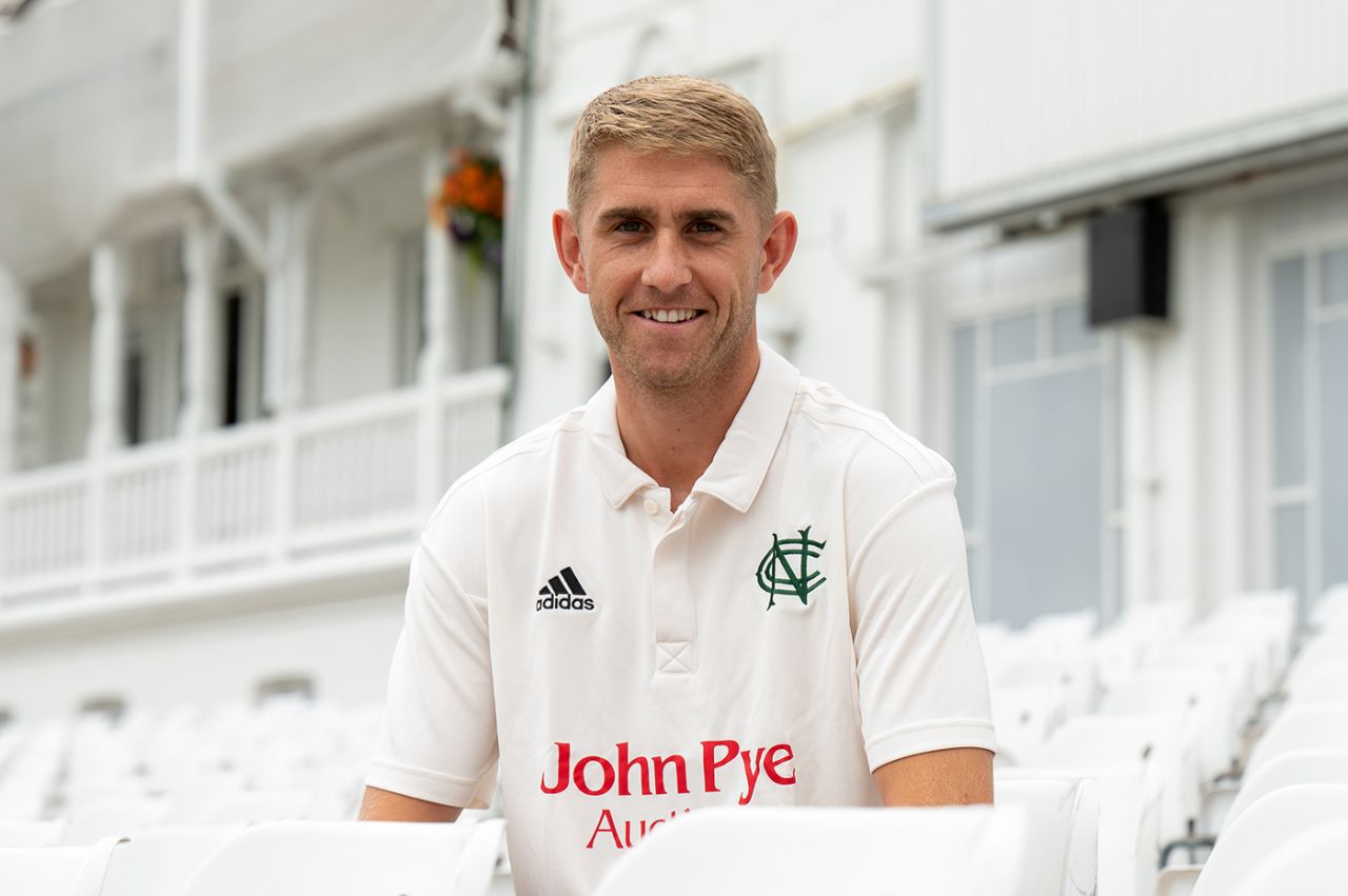 Olly Stone poses at Trent Bridge after signing for Nottinghamshire