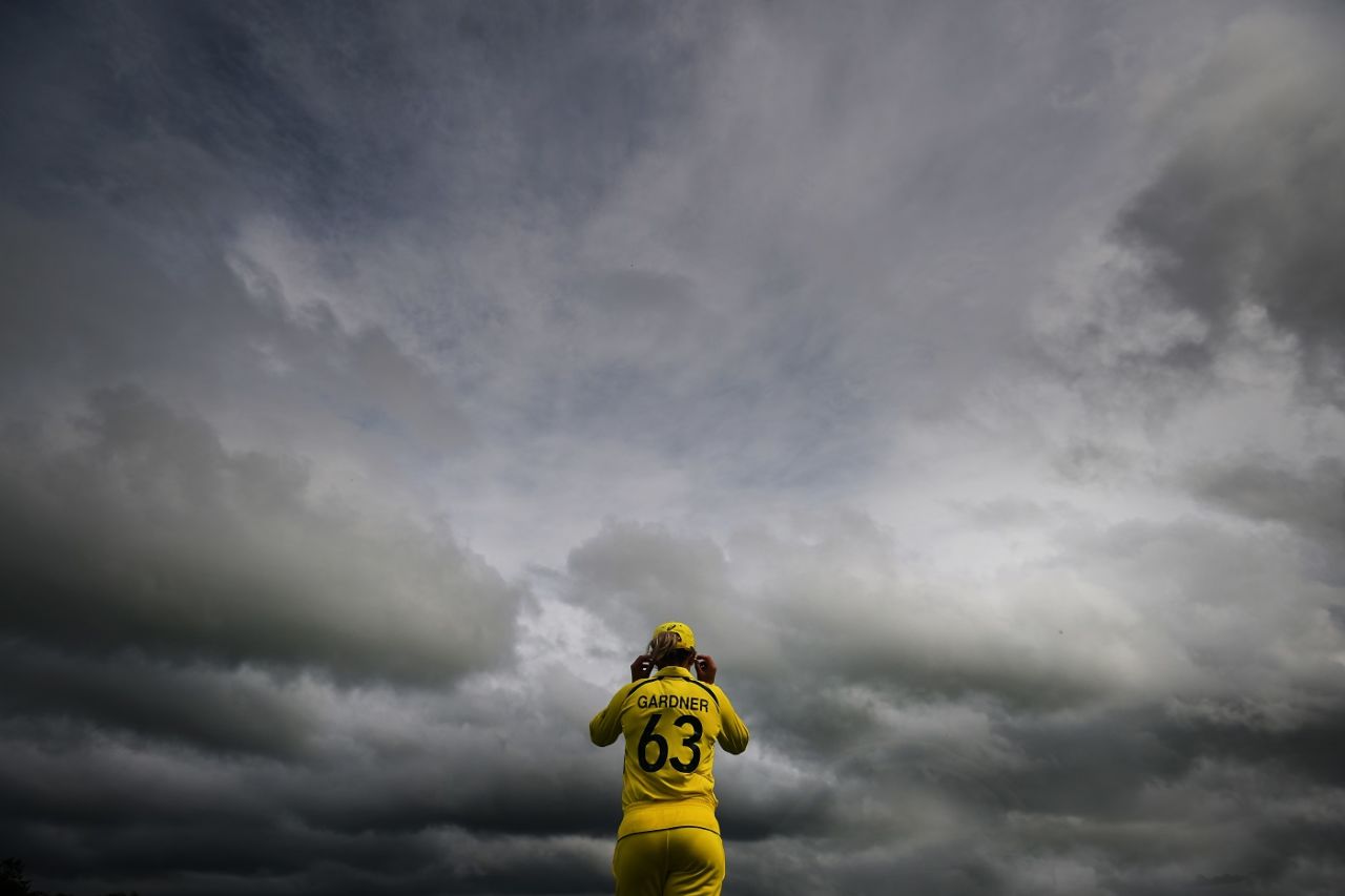 Ashleigh Gardner framed beneath stormy Irish skies, Australia vs Pakistan, 5th T20I, Ireland Tri-Nation Women's T20I series, Bready, July 23, 2022