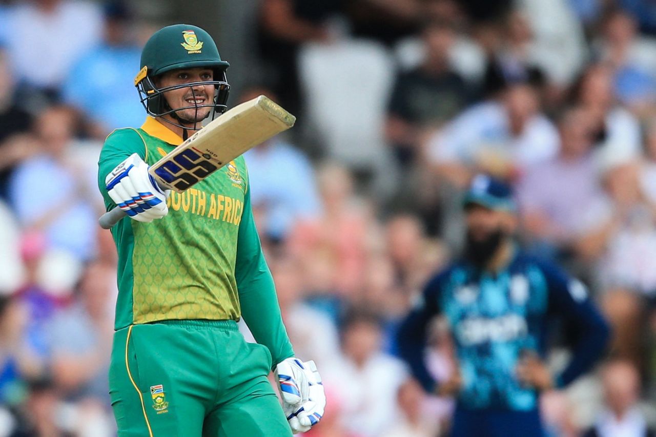 Quinton de Kock is all smiles after raising his half-century, England vs South Africa, 3rd ODI, Headingley, July 24, 2022
