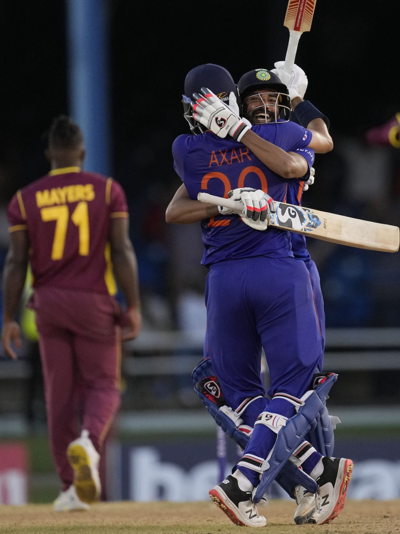 Axar Patel celebrates with Mohammed Siraj after completing the win, West Indies vs India, 2nd ODI, Port of Spain, July 25, 2022