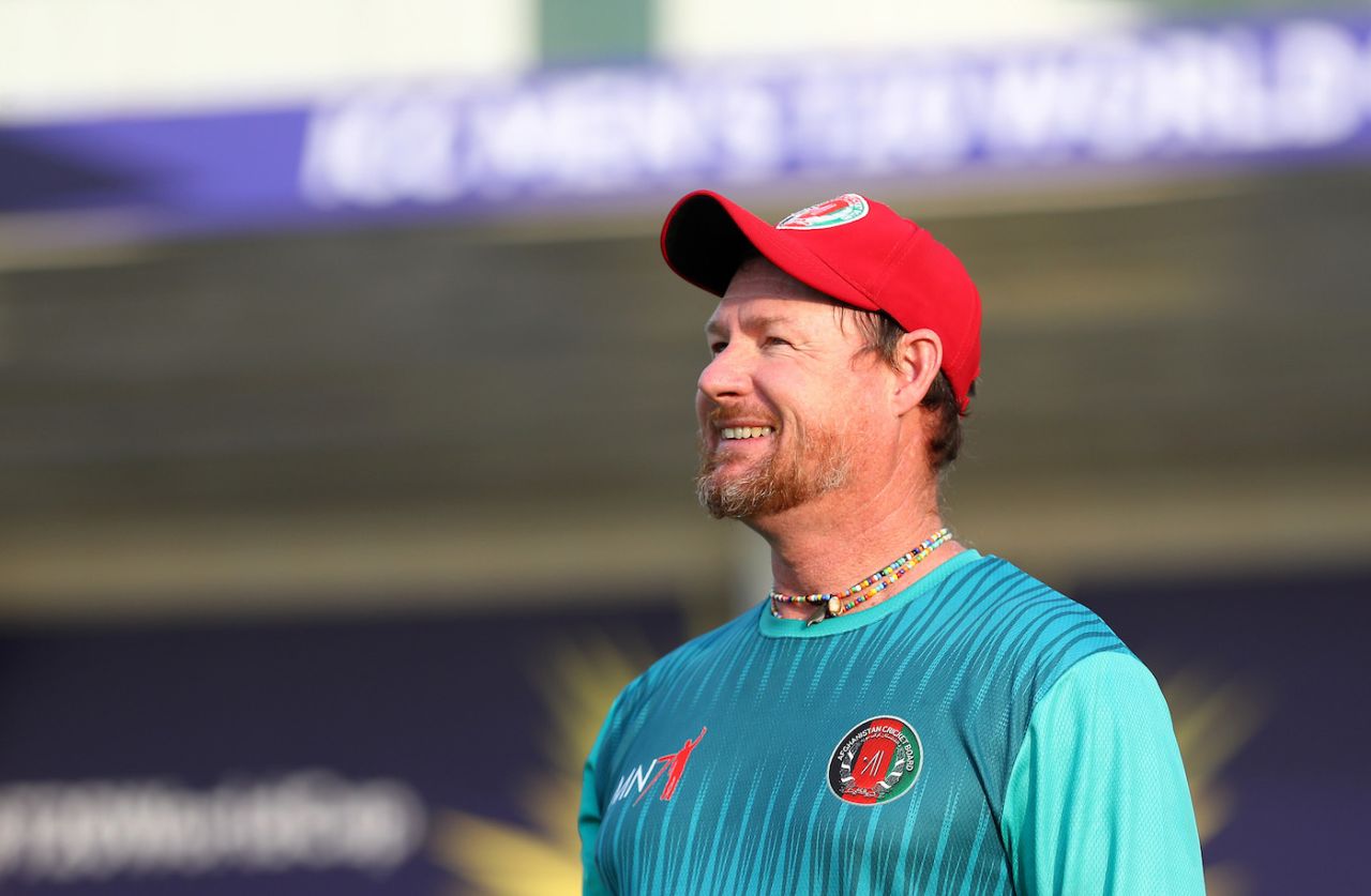 Lance Klusener finds a reason to smile before the match, Afghanistan vs Scotland, T20 World Cup 2021, Group 2, Sharjah, October 25, 2021