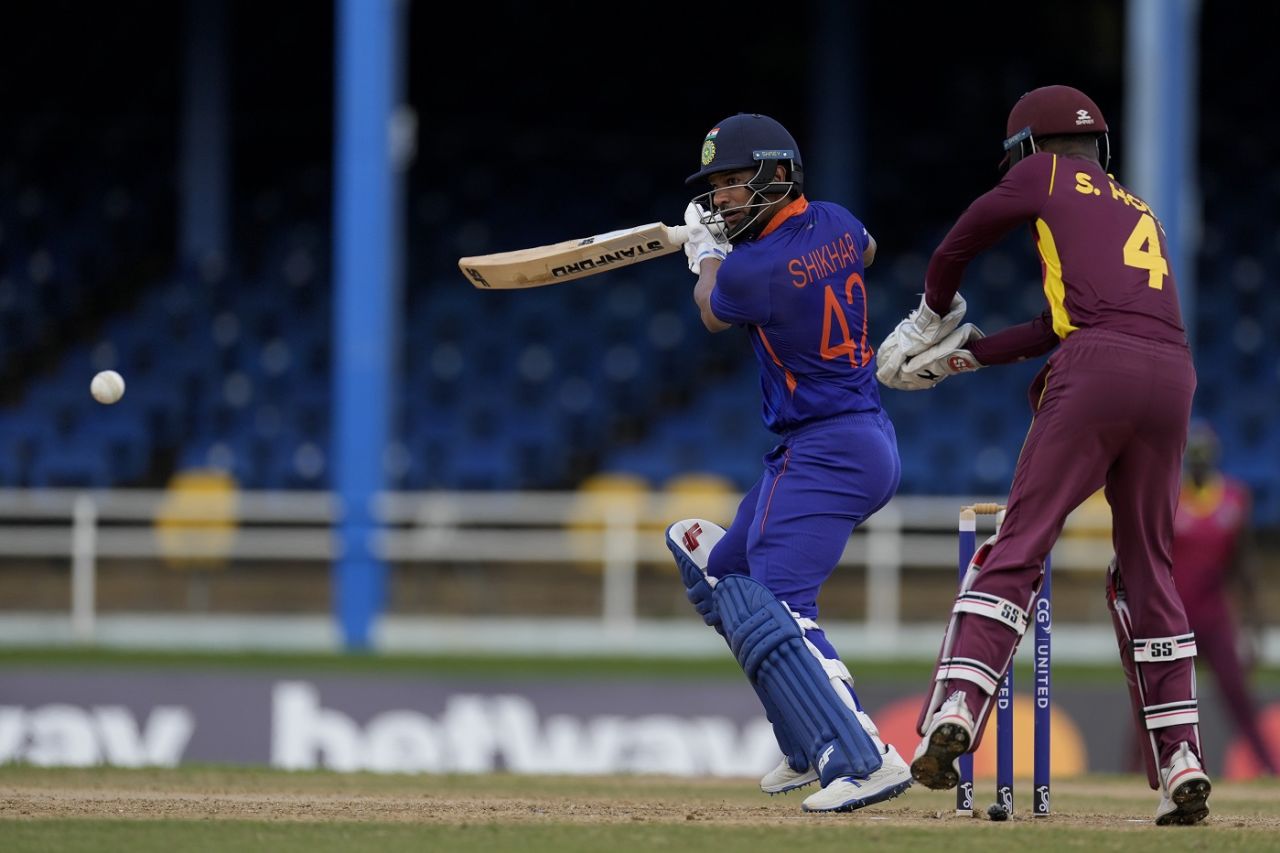 Shikhar Dhawan scored his second fifty of the series but fell soon after, West Indies vs India, 3rd ODI, Port of Spain, July 27, 2022