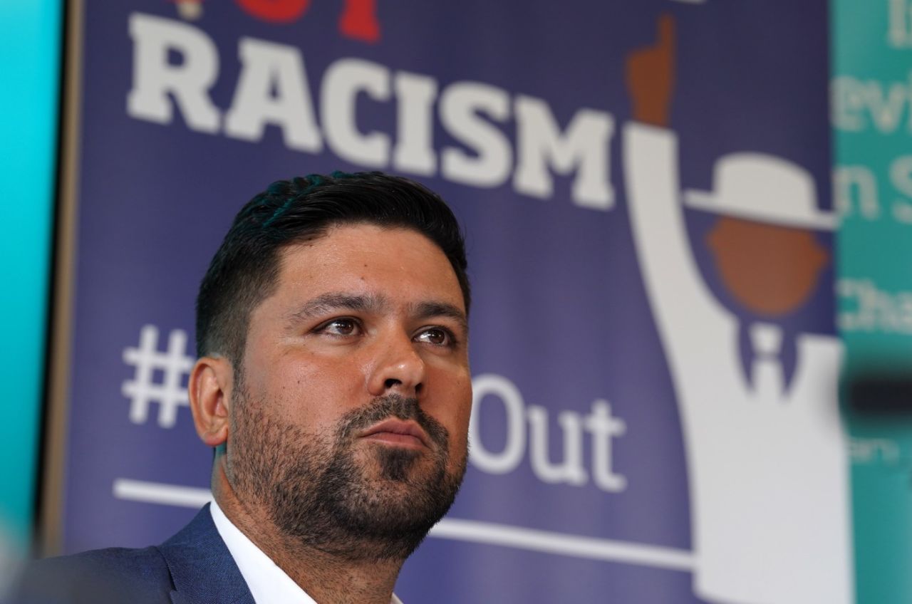 Qasim Sheikh, the former Scotland player, speaks after the publication of the Cricket Scotland racism report, Stirling Court Hotel, Stirling, July 25, 2022