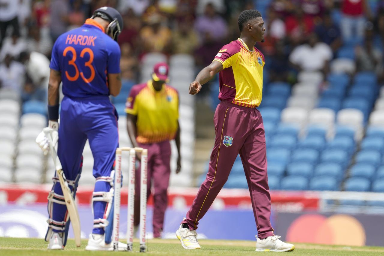 Alzarri Joseph's maiden T20I scalp is Hardik Pandya, West Indies vs India, 1st T20I, Tarouba, July 29, 2022
