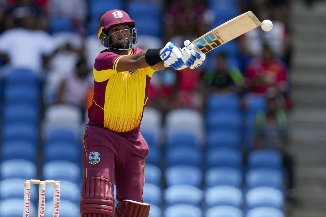 Nicholas Pooran reaches out to play the pull, West Indies vs India, 1st T20I, Tarouba, July 29, 2022
