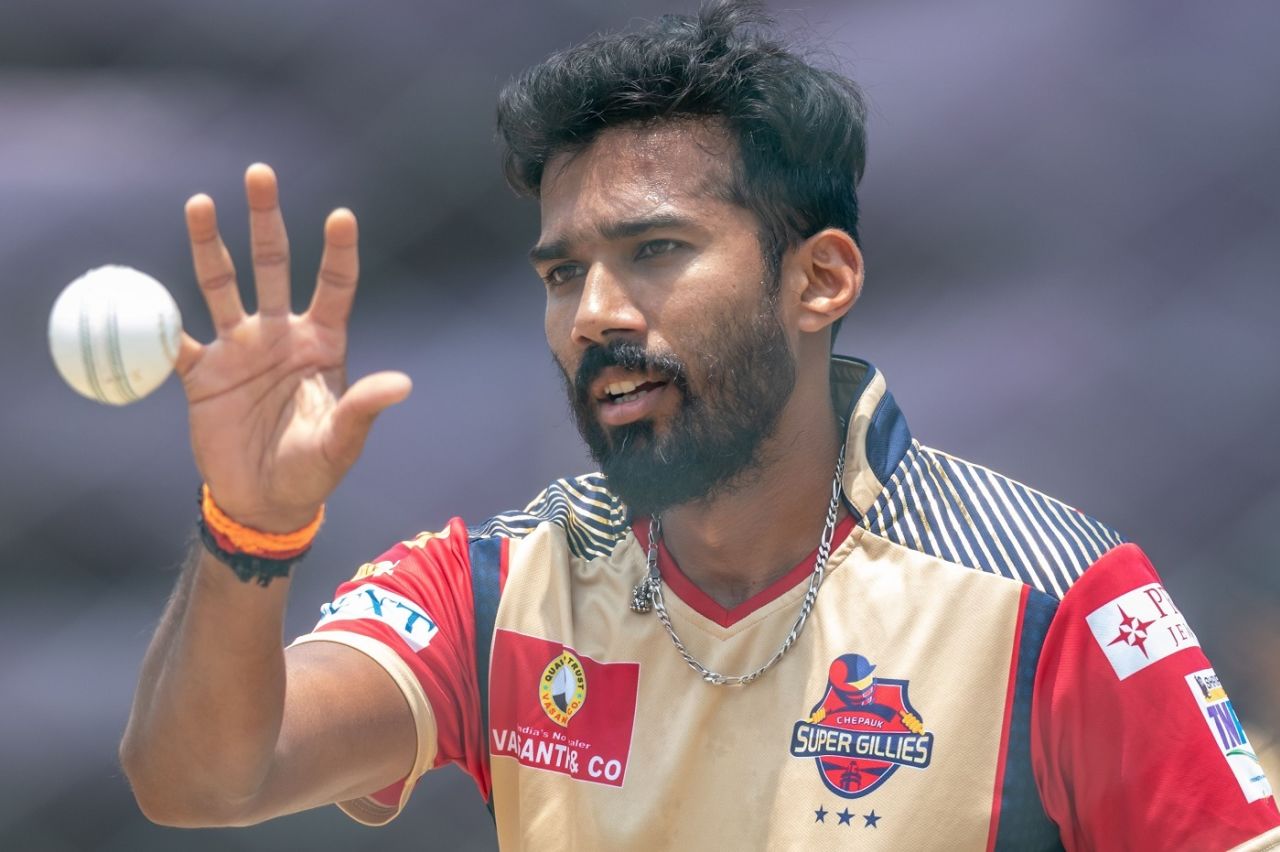Sandeep Warrier in action at the nets, TNPL 2022, Coimbatore, July 30, 2022