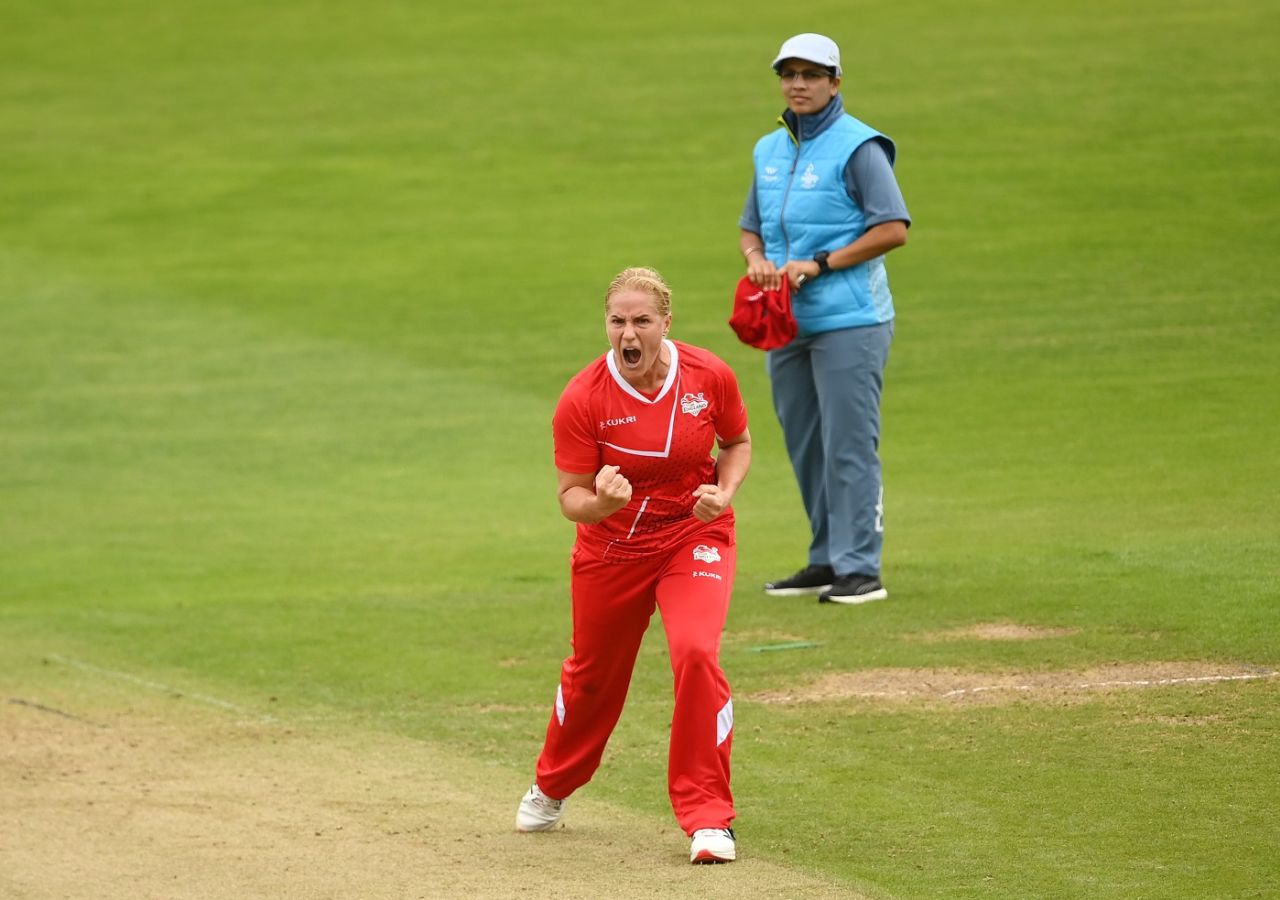 Katherine Brunt celebrates a wicket, England vs South Africa, Commonwealth Games, Birmingham, August 2, 2022